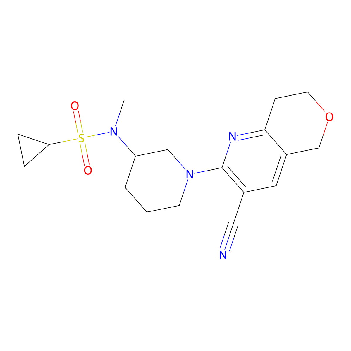 N-(1-{3-cyano-5H,7H,8H-pyrano[4,3-b]pyridin-2-yl}piperidin-3-yl)-N-methylcyclopropanesulfonamide molecular structure, CAS 2549025-45-6