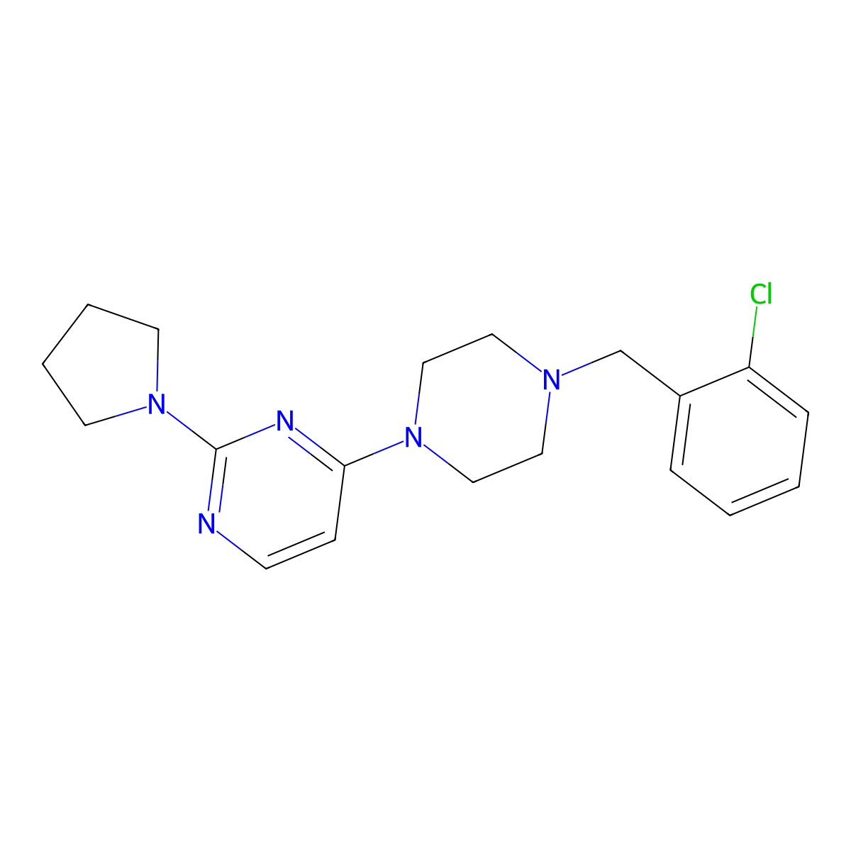 4-{4-[(2-Chlorophenyl)methyl]piperazin-1-yl}-2-(pyrrolidin-1-yl)pyrimidine molecular structure, CAS 2549025-49-0