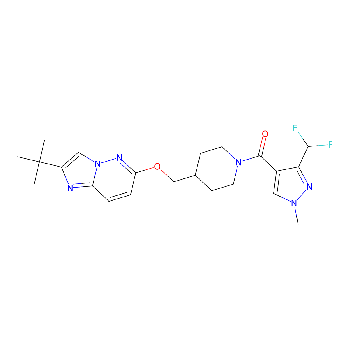4-[({2-tert-butylimidazo[1,2-b]pyridazin-6-yl}oxy)methyl]-1-[3-(difluoromethyl)-1-methyl-1H-pyrazole-4-carbonyl]piperidine molecular structure, CAS 2549025-50-3