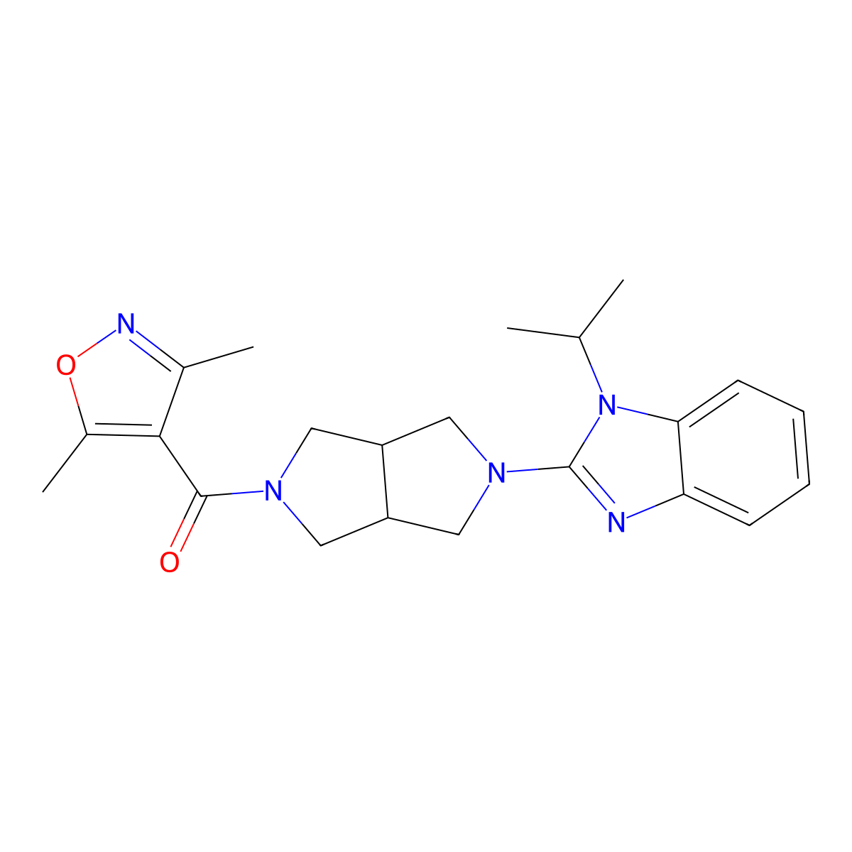 2-[5-(3,5-dimethyl-1,2-oxazole-4-carbonyl)-octahydropyrrolo[3,4-c]pyrrol-2-yl]-1-(propan-2-yl)-1H-1,3-benzodiazole molecular structure, CAS 2549025-59-2