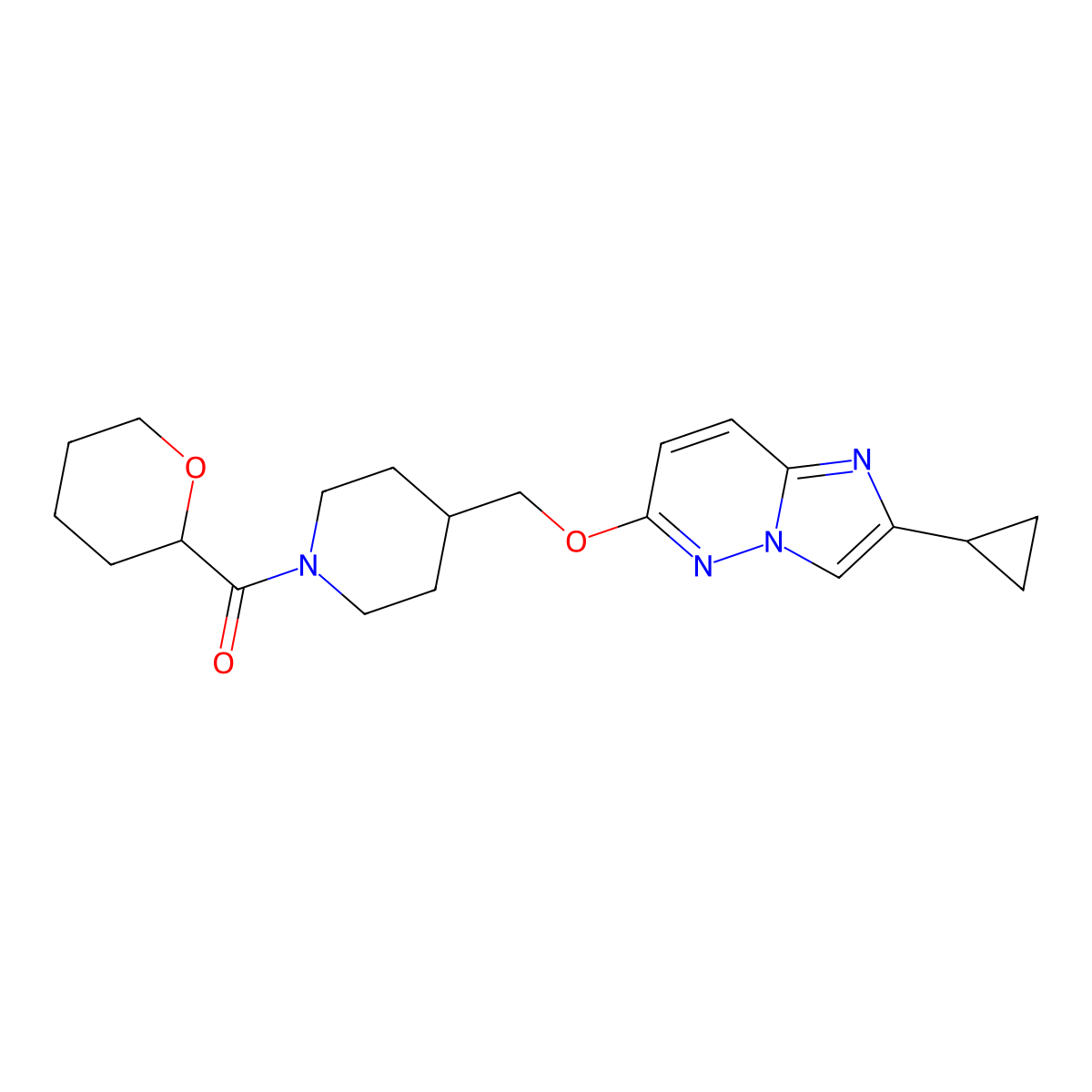 4-[({2-Cyclopropylimidazo[1,2-b]pyridazin-6-yl}oxy)methyl]-1-(oxane-2-carbonyl)piperidine molecular structure, CAS 2549025-60-5