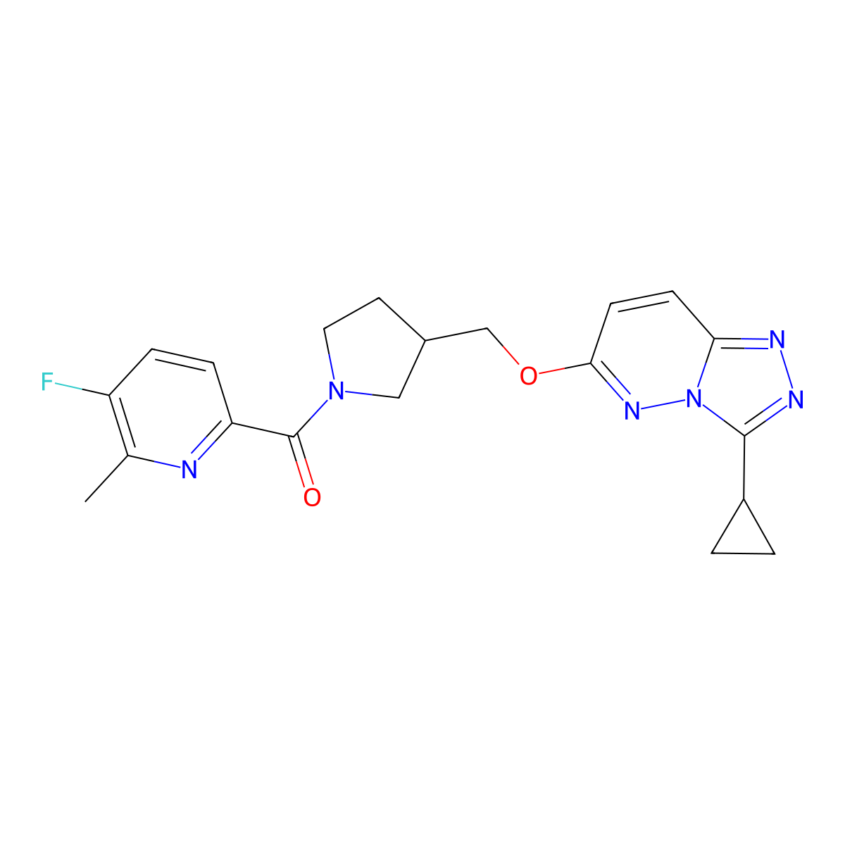 6-{3-[({3-Cyclopropyl-[1,2,4]triazolo[4,3-b]pyridazin-6-yl}oxy)methyl]pyrrolidine-1-carbonyl}-3-fluoro-2-methylpyridine molecular structure, CAS 2549025-73-0