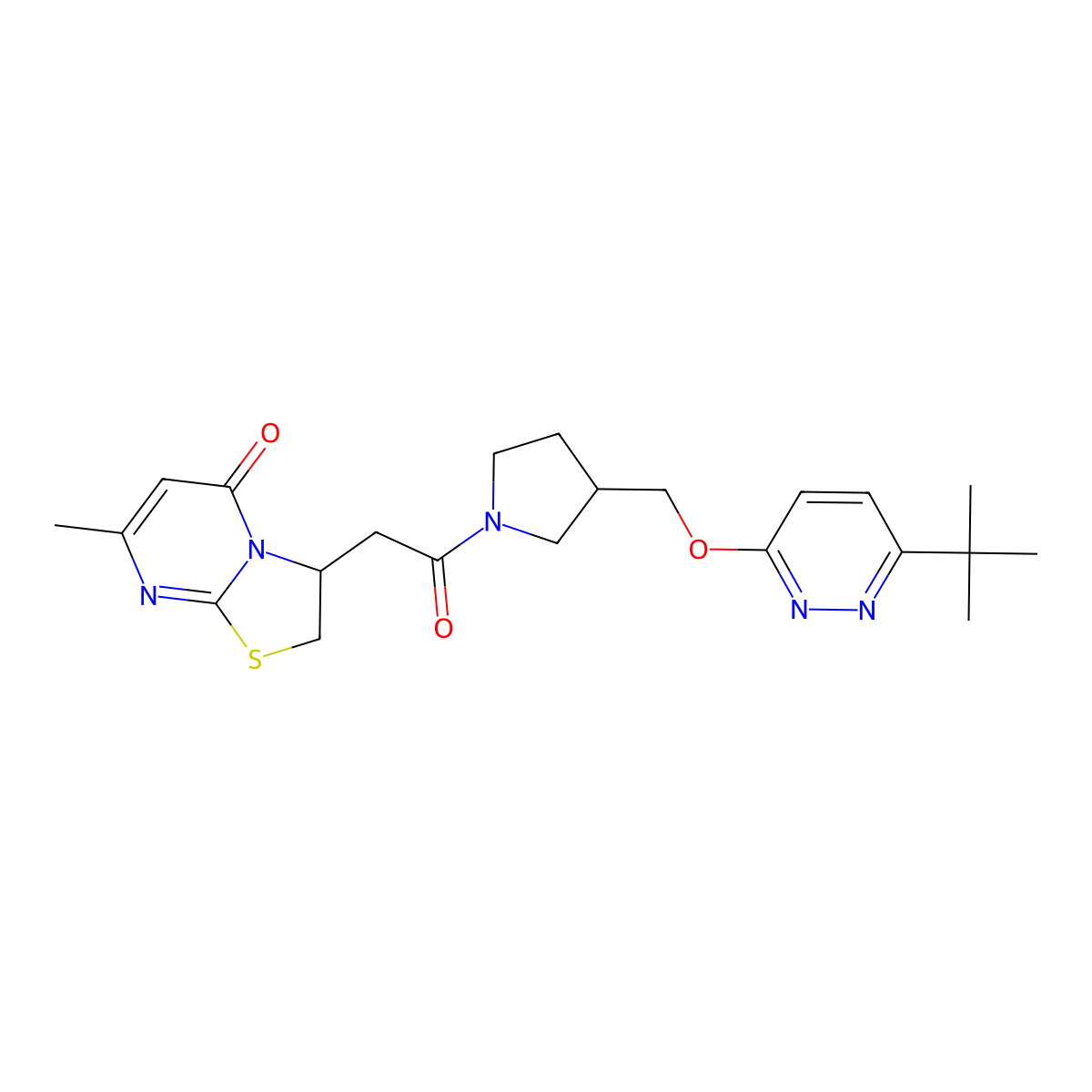 3-[2-(3-{[(6-tert-butylpyridazin-3-yl)oxy]methyl}pyrrolidin-1-yl)-2-oxoethyl]-7-methyl-2H,3H,5H-[1,3]thiazolo[3,2-a]pyrimidin-5-one molecular structure, CAS 2549025-76-3