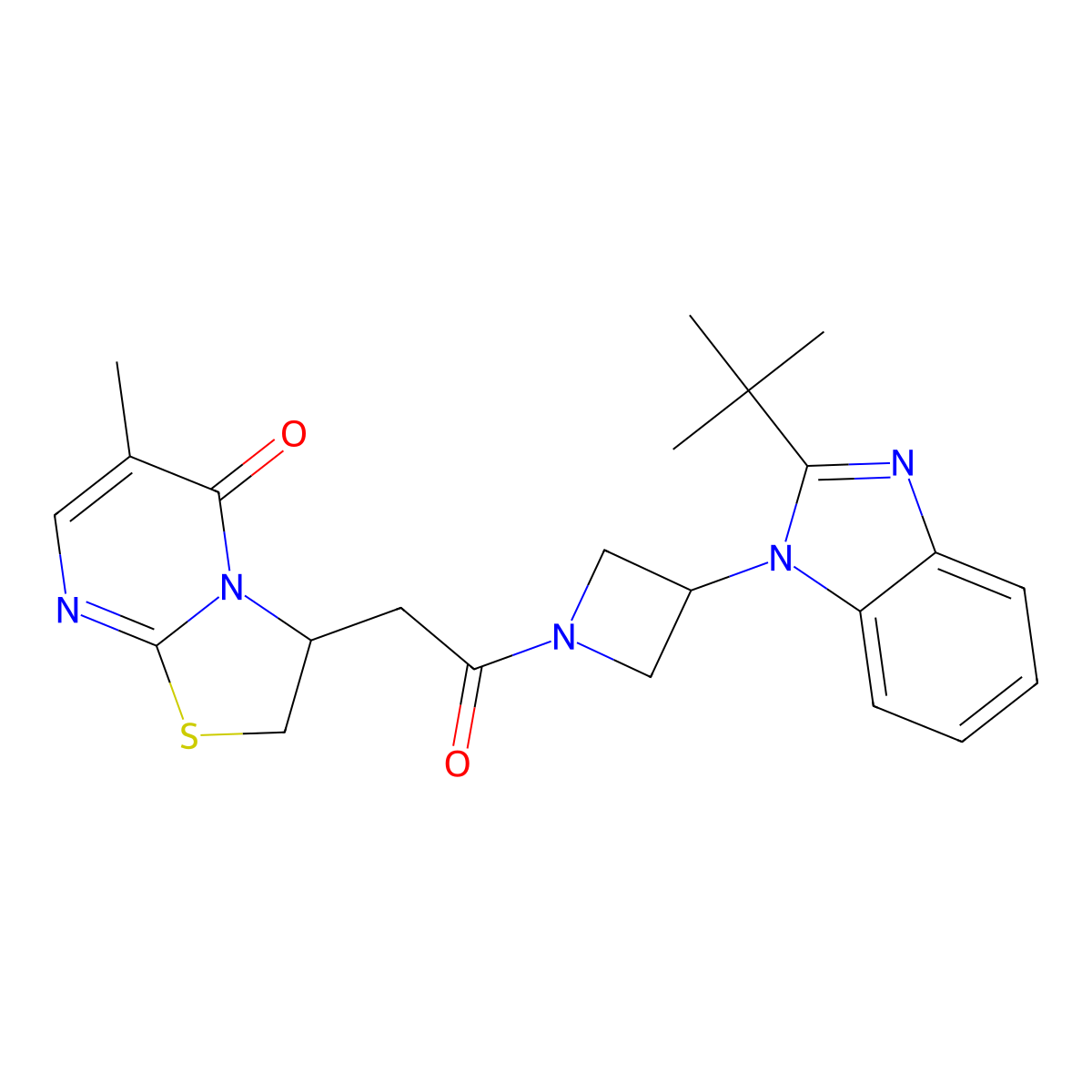 3-{2-[3-(2-tert-butyl-1H-1,3-benzodiazol-1-yl)azetidin-1-yl]-2-oxoethyl}-6-methyl-2H,3H,5H-[1,3]thiazolo[3,2-a]pyrimidin-5-one molecular structure, CAS 2549025-82-1