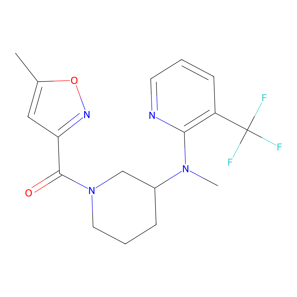 N-methyl-N-[1-(5-methyl-1,2-oxazole-3-carbonyl)piperidin-3-yl]-3-(trifluoromethyl)pyridin-2-amine molecular structure, CAS 2549025-83-2