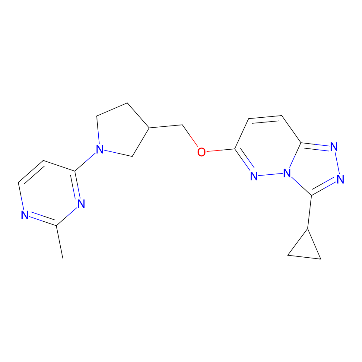 4-{3-[({3-Cyclopropyl-[1,2,4]triazolo[4,3-b]pyridazin-6-yl}oxy)methyl]pyrrolidin-1-yl}-2-methylpyrimidine molecular structure, CAS 2549025-86-5