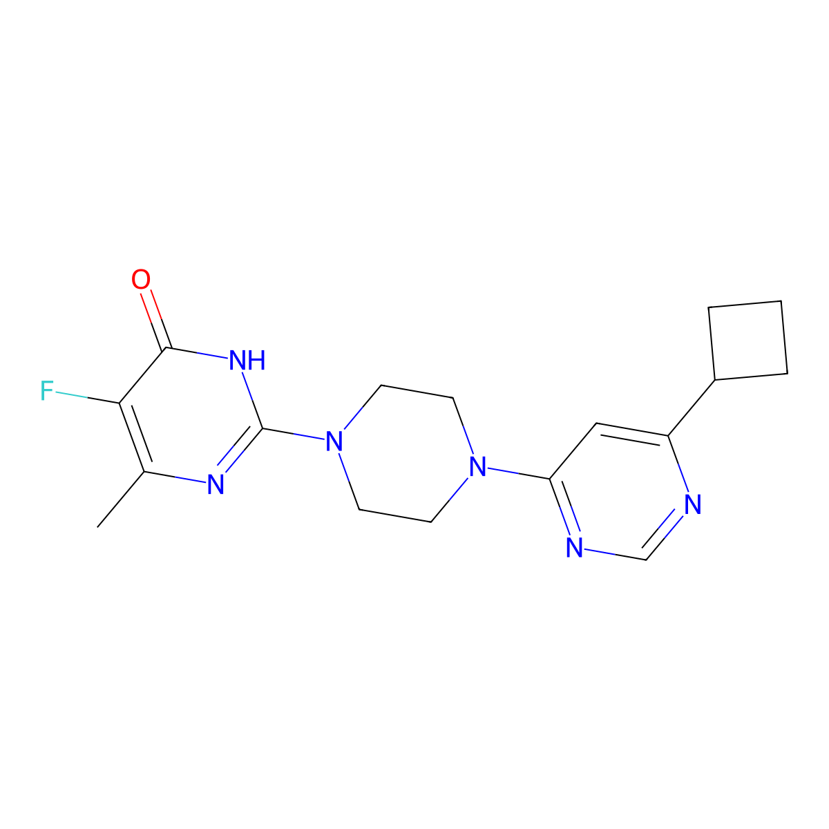 2-[4-(6-Cyclobutylpyrimidin-4-yl)piperazin-1-yl]-5-fluoro-6-methyl-3,4-dihydropyrimidin-4-one molecular structure, CAS 2549025-88-7