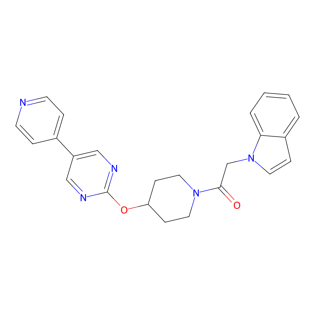 2-(1H-indol-1-yl)-1-(4-{[5-(pyridin-4-yl)pyrimidin-2-yl]oxy}piperidin-1-yl)ethan-1-one molecular structure, CAS 2549025-90-1
