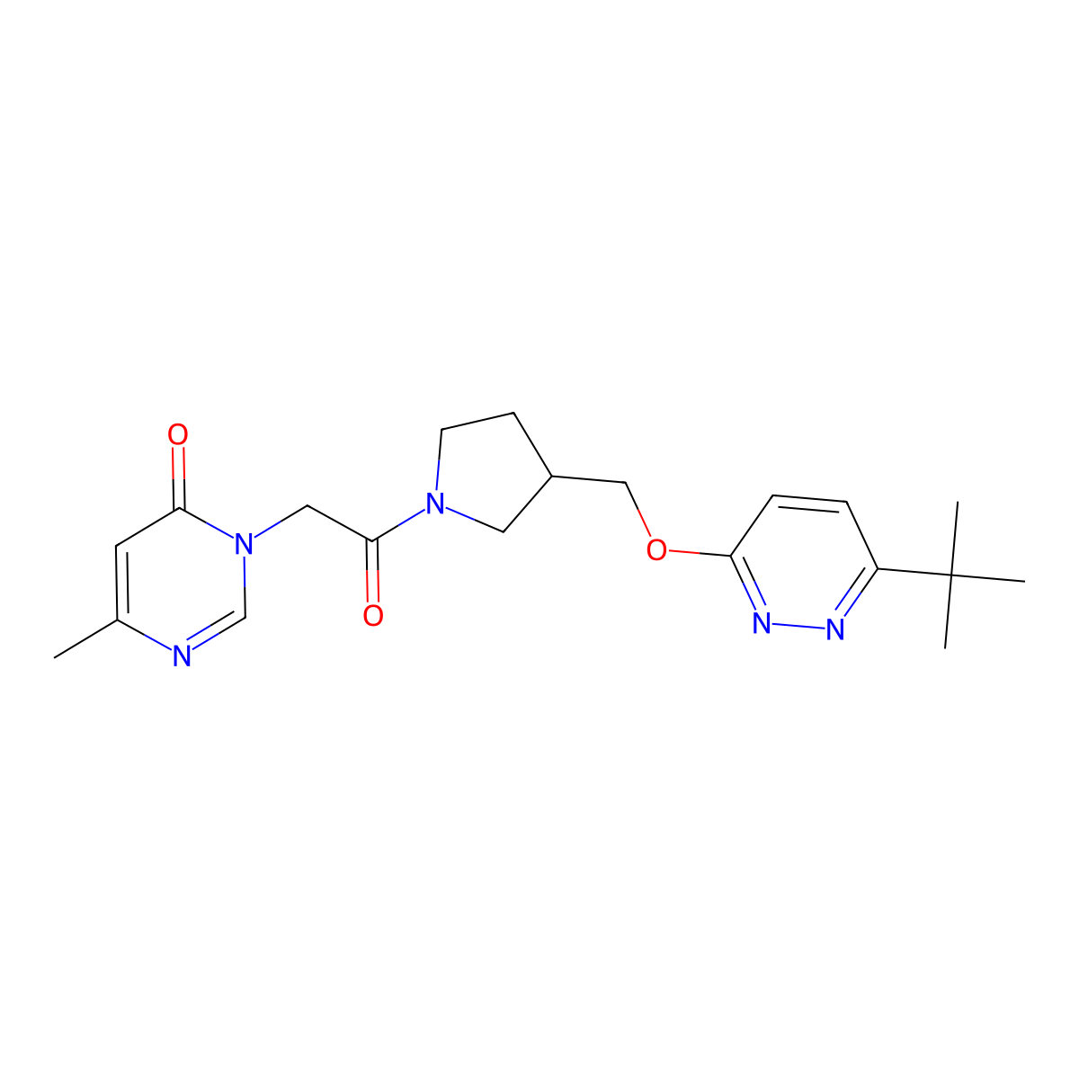 3-[2-(3-{[(6-Tert-butylpyridazin-3-yl)oxy]methyl}pyrrolidin-1-yl)-2-oxoethyl]-6-methyl-3,4-dihydropyrimidin-4-one molecular structure, CAS 2549025-93-4