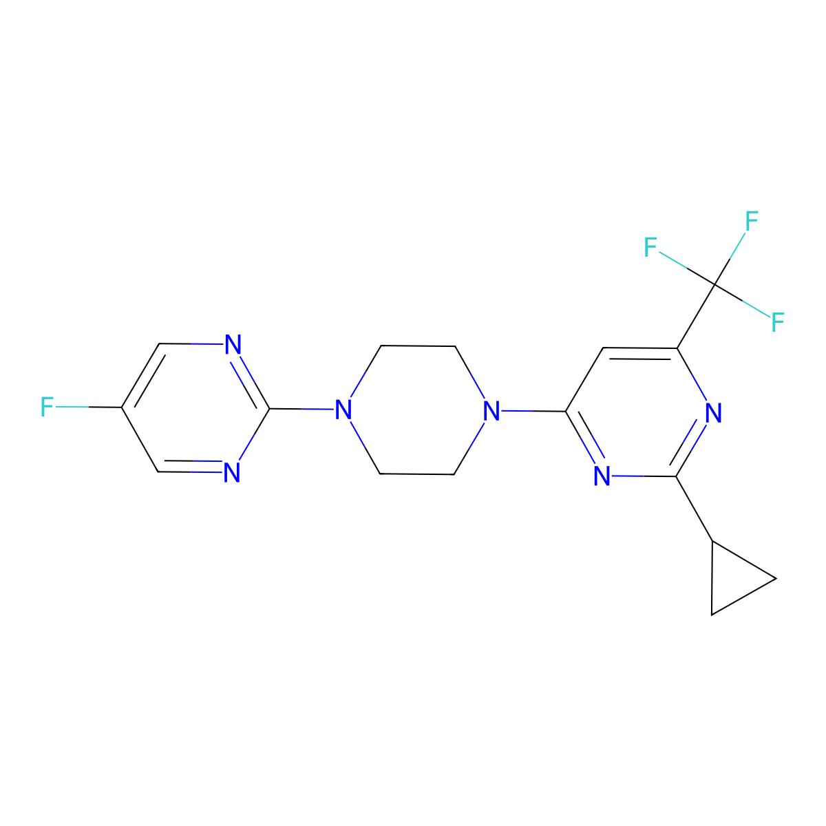 2-Cyclopropyl-4-[4-(5-fluoropyrimidin-2-yl)piperazin-1-yl]-6-(trifluoromethyl)pyrimidine molecular structure, CAS 2549025-99-0