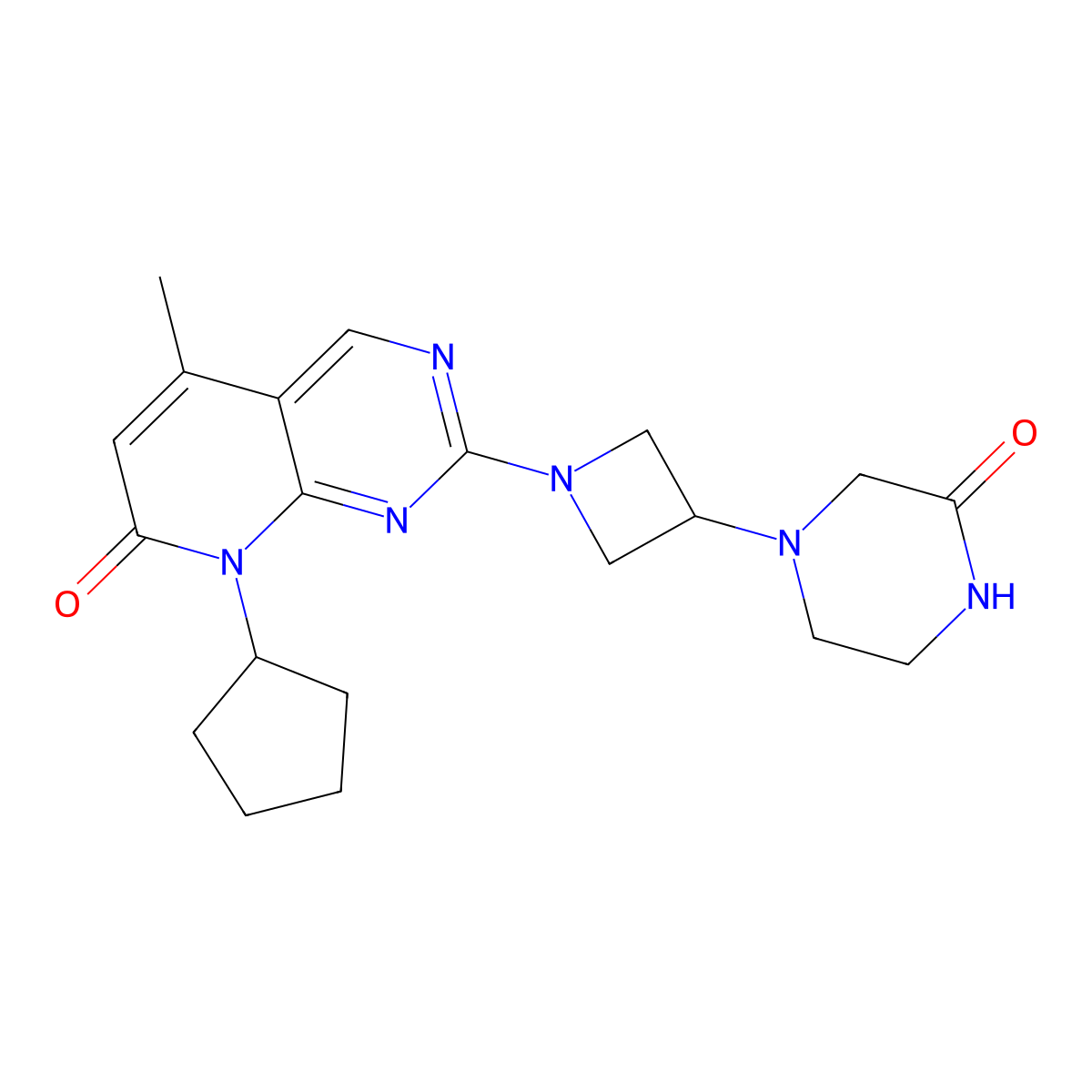 4-(1-{8-cyclopentyl-5-methyl-7-oxo-7H,8H-pyrido[2,3-d]pyrimidin-2-yl}azetidin-3-yl)piperazin-2-one molecular structure, CAS 2549026-00-6