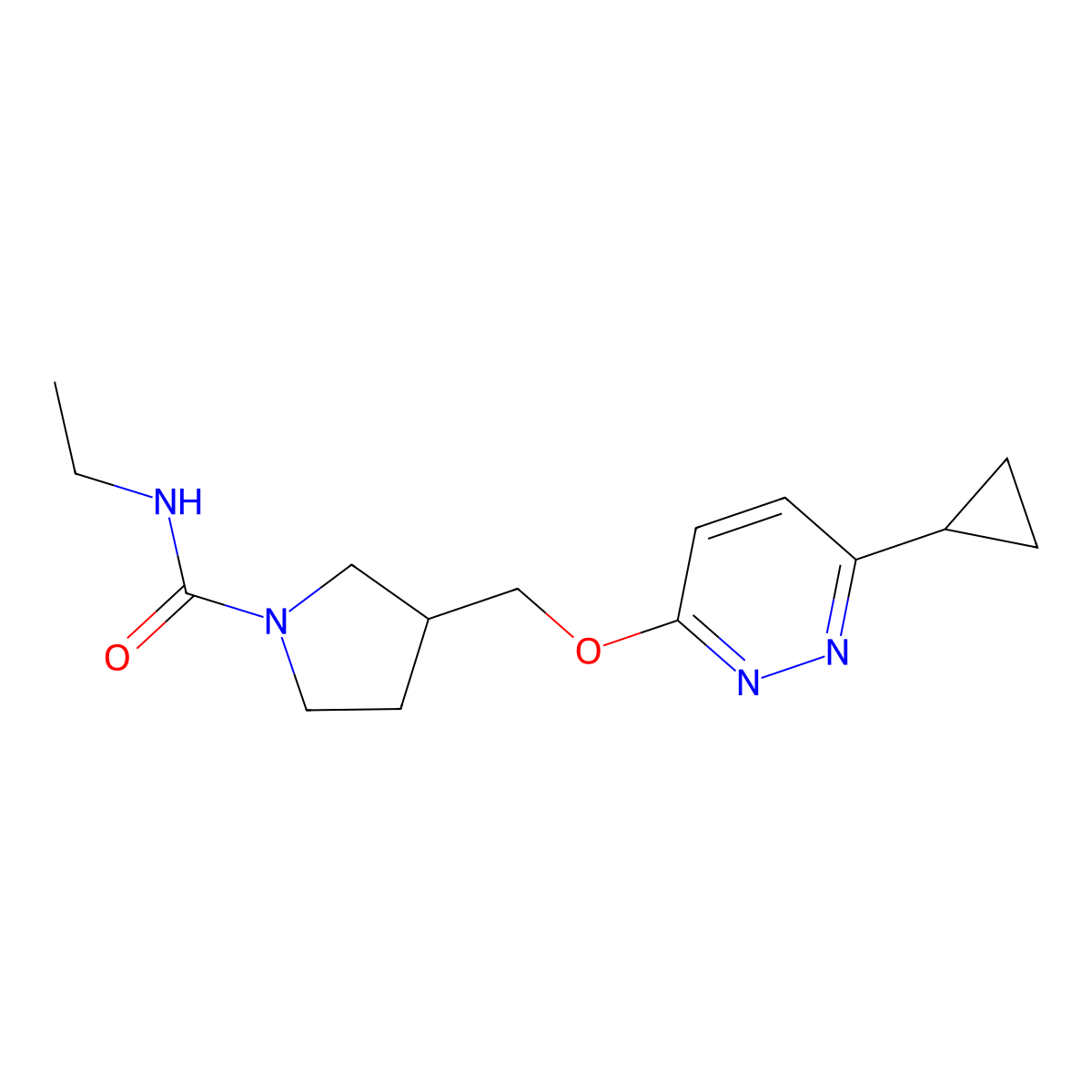 3-{[(6-cyclopropylpyridazin-3-yl)oxy]methyl}-N-ethylpyrrolidine-1-carboxamide molecular structure, CAS 2549026-01-7