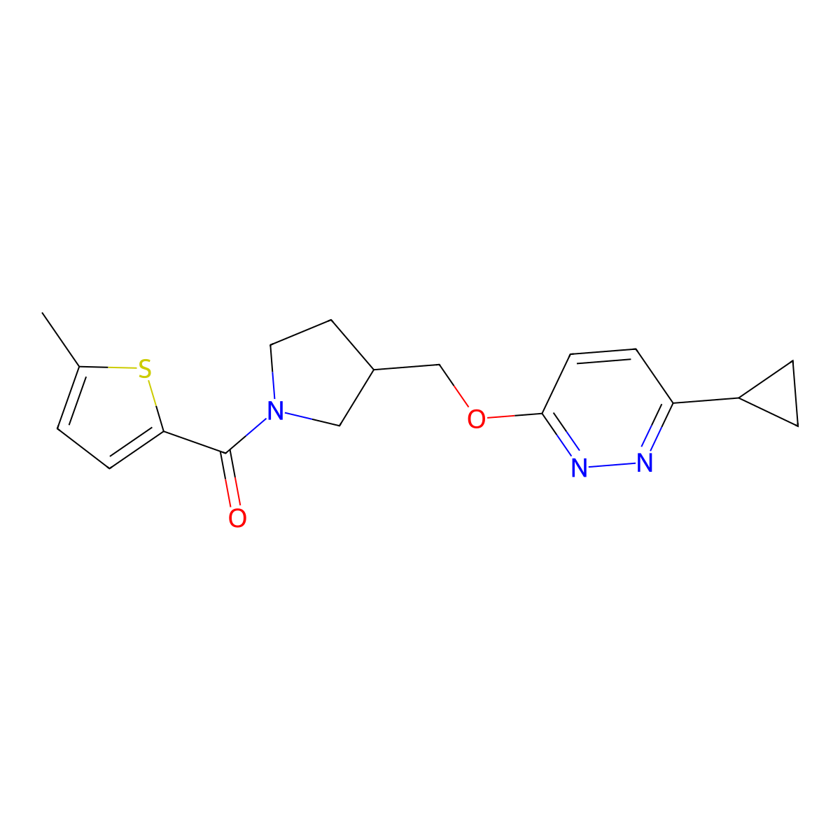 3-Cyclopropyl-6-{[1-(5-methylthiophene-2-carbonyl)pyrrolidin-3-yl]methoxy}pyridazine molecular structure, CAS 2549026-08-4
