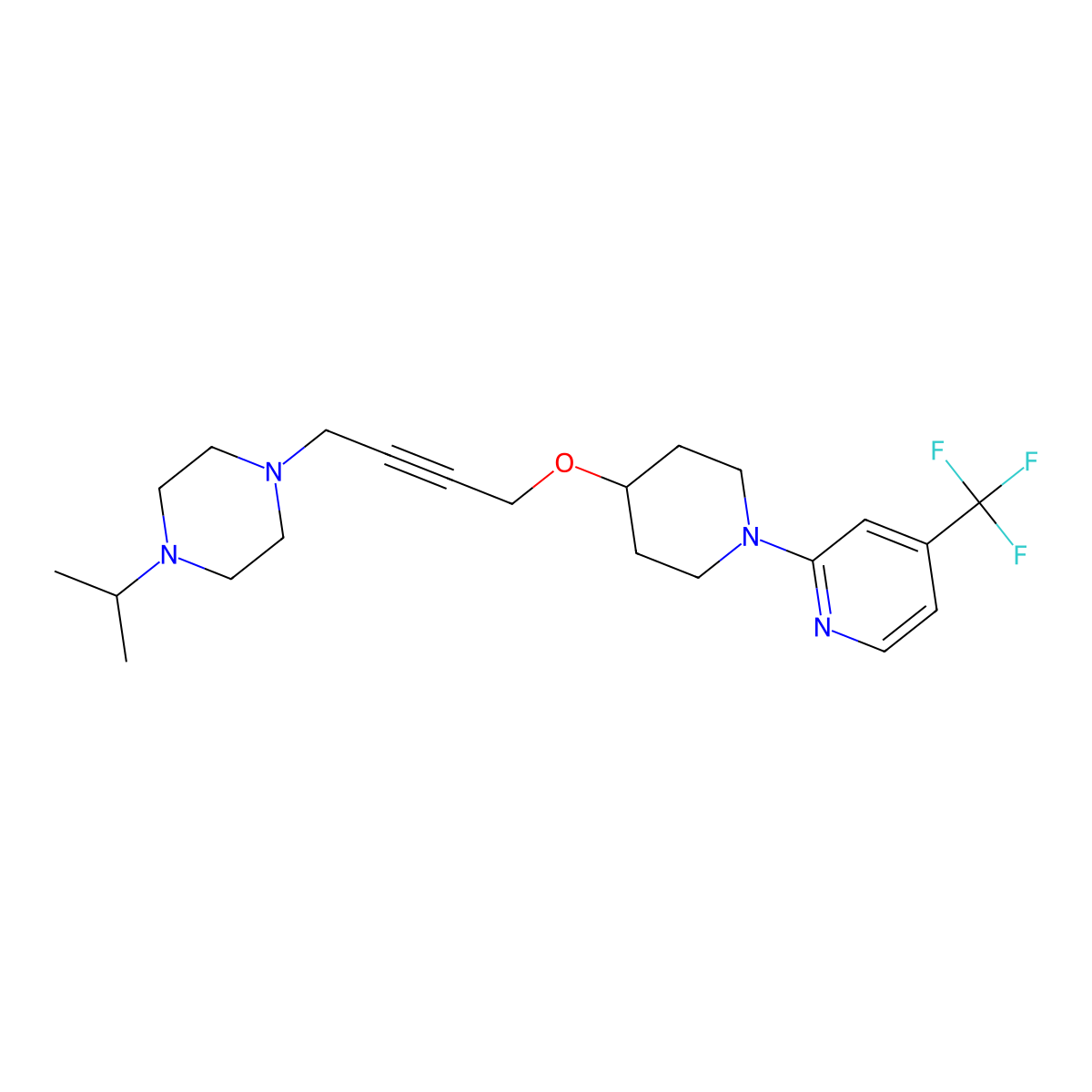 1-(Propan-2-yl)-4-[4-({1-[4-(trifluoromethyl)pyridin-2-yl]piperidin-4-yl}oxy)but-2-yn-1-yl]piperazine molecular structure, CAS 2549026-10-8