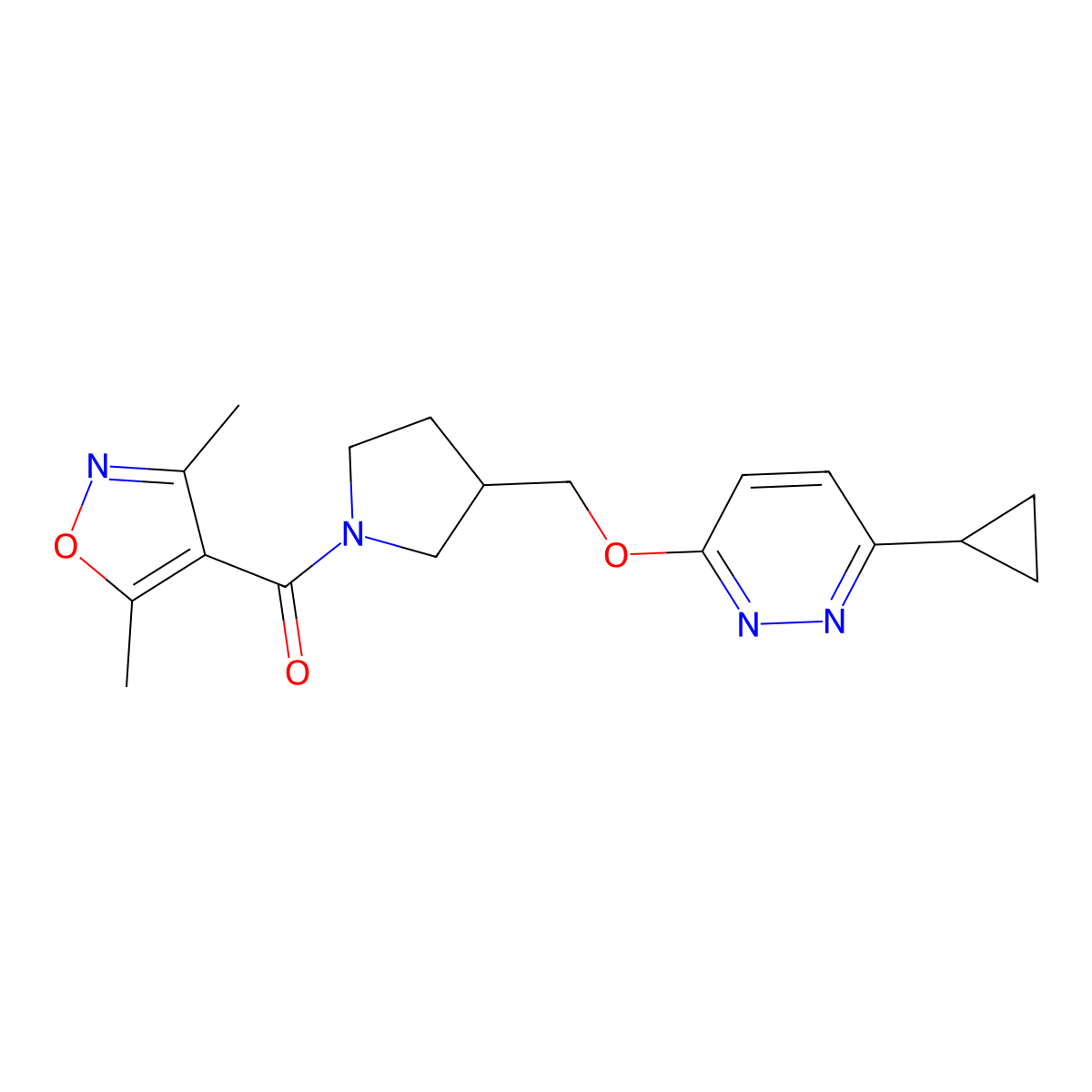 3-Cyclopropyl-6-{[1-(3,5-dimethyl-1,2-oxazole-4-carbonyl)pyrrolidin-3-yl]methoxy}pyridazine molecular structure, CAS 2549026-14-2