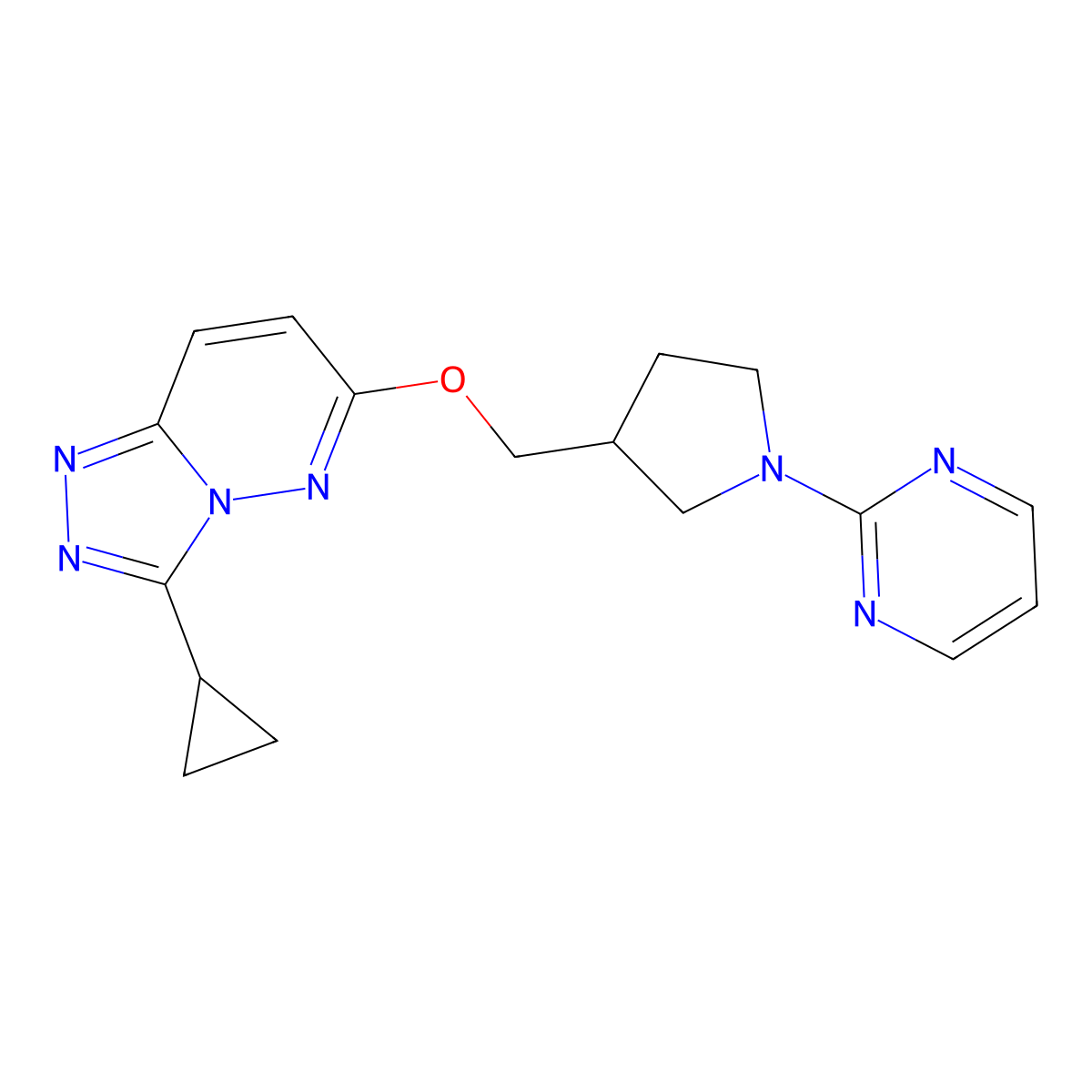 2-{3-[({3-Cyclopropyl-[1,2,4]triazolo[4,3-b]pyridazin-6-yl}oxy)methyl]pyrrolidin-1-yl}pyrimidine molecular structure, CAS 2549026-17-5