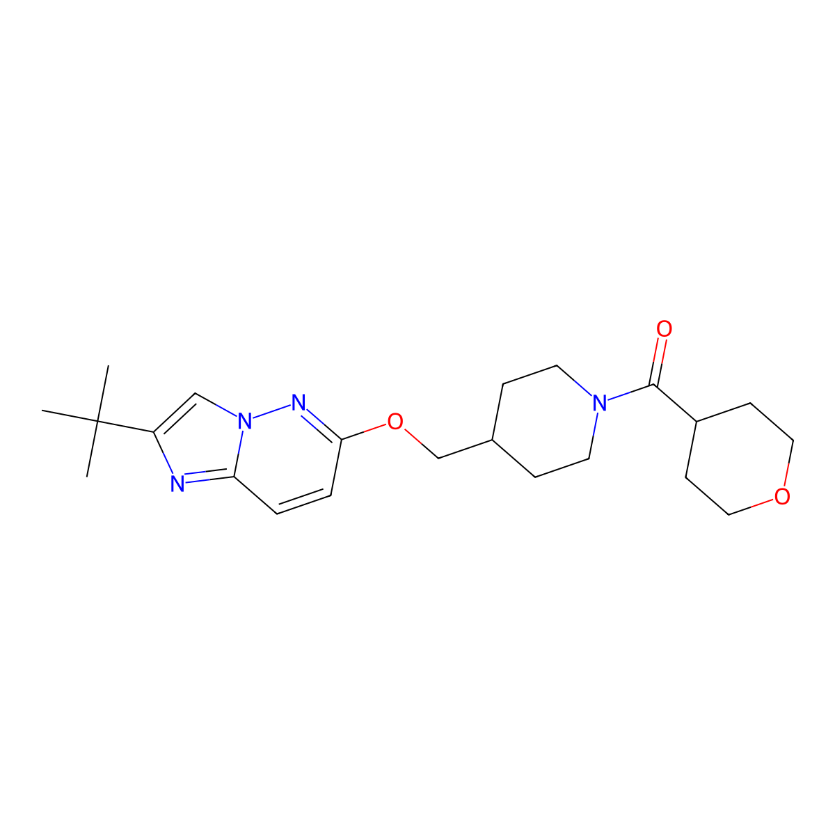 4-[({2-Tert-butylimidazo[1,2-b]pyridazin-6-yl}oxy)methyl]-1-(oxane-4-carbonyl)piperidine molecular structure, CAS 2549026-19-7