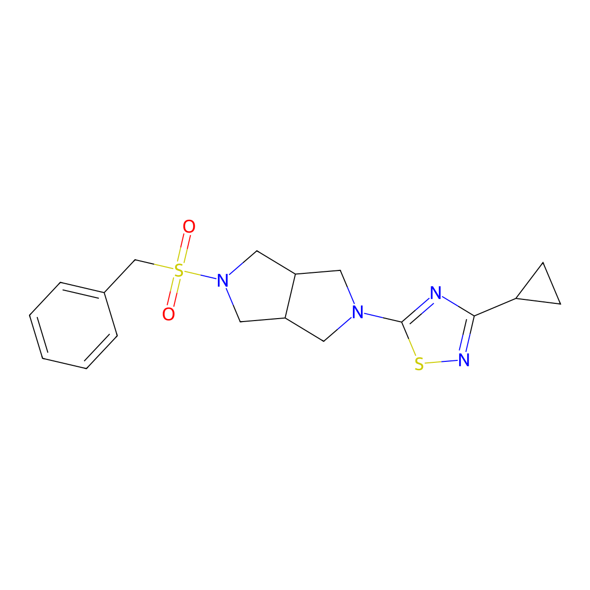3-Cyclopropyl-5-{5-phenylmethanesulfonyl-octahydropyrrolo[3,4-c]pyrrol-2-yl}-1,2,4-thiadiazole molecular structure, CAS 2549026-22-2