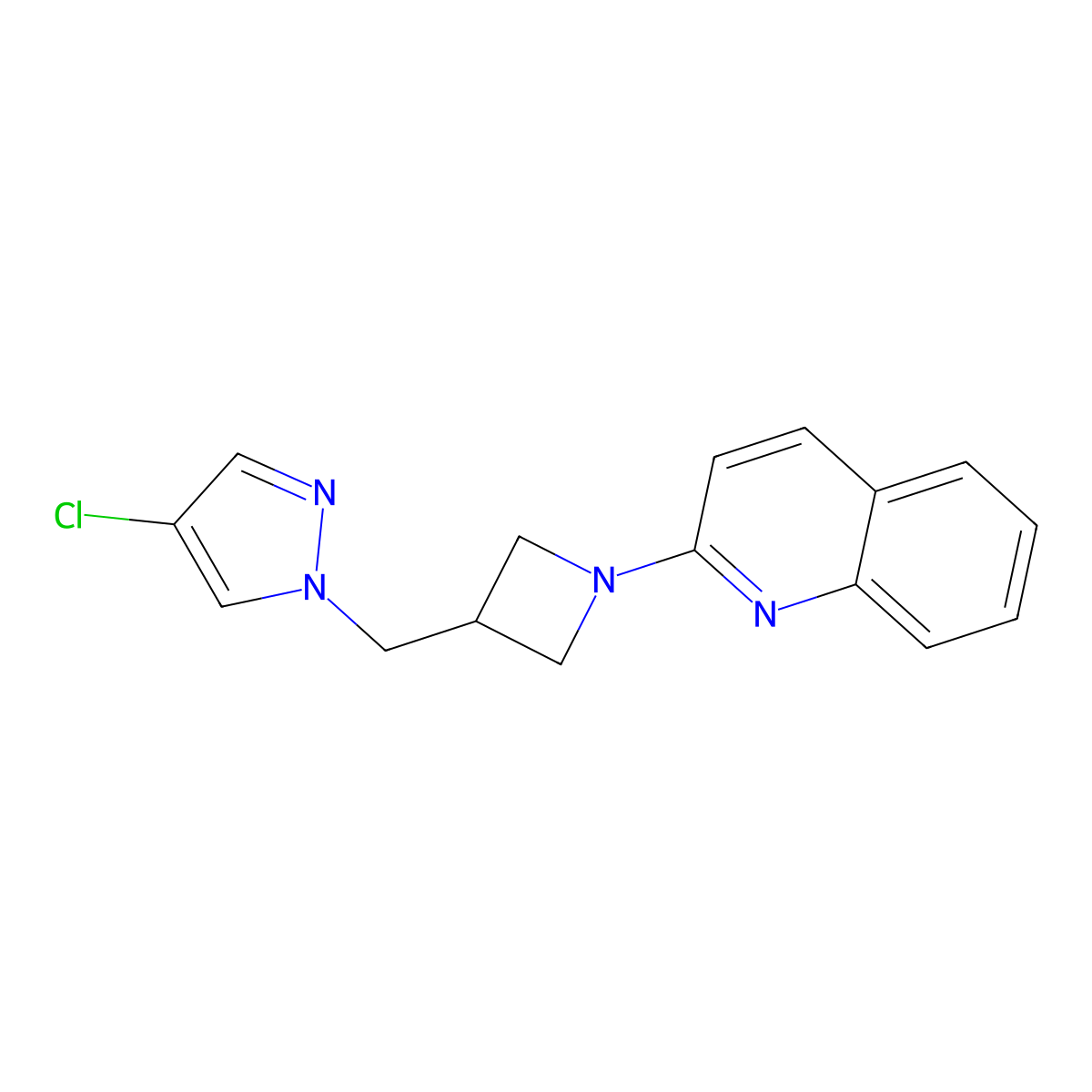 2-{3-[(4-chloro-1H-pyrazol-1-yl)methyl]azetidin-1-yl}quinoline molecular structure, CAS 2549026-23-3