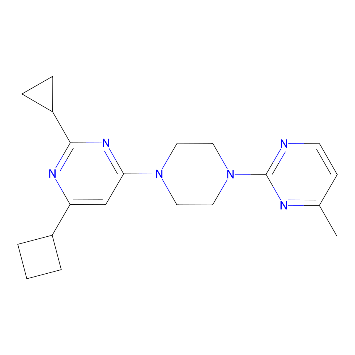 4-Cyclobutyl-2-cyclopropyl-6-[4-(4-methylpyrimidin-2-yl)piperazin-1-yl]pyrimidine molecular structure, CAS 2549026-24-4