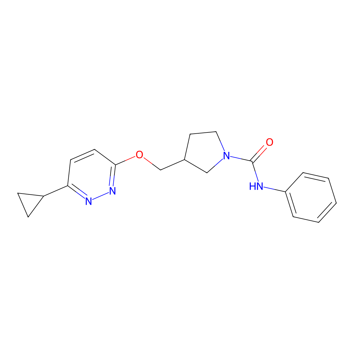 3-{[(6-cyclopropylpyridazin-3-yl)oxy]methyl}-N-phenylpyrrolidine-1-carboxamide molecular structure, CAS 2549026-26-6