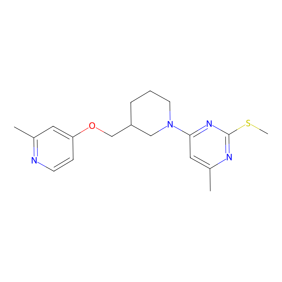 4-Methyl-6-(3-{[(2-methylpyridin-4-yl)oxy]methyl}piperidin-1-yl)-2-(methylsulfanyl)pyrimidine molecular structure, CAS 2549026-27-7