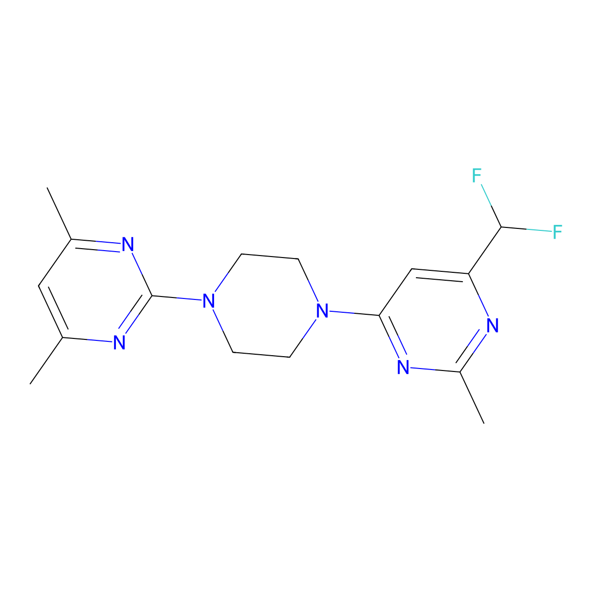4-(Difluoromethyl)-6-[4-(4,6-dimethylpyrimidin-2-yl)piperazin-1-yl]-2-methylpyrimidine molecular structure, CAS 2549026-32-4