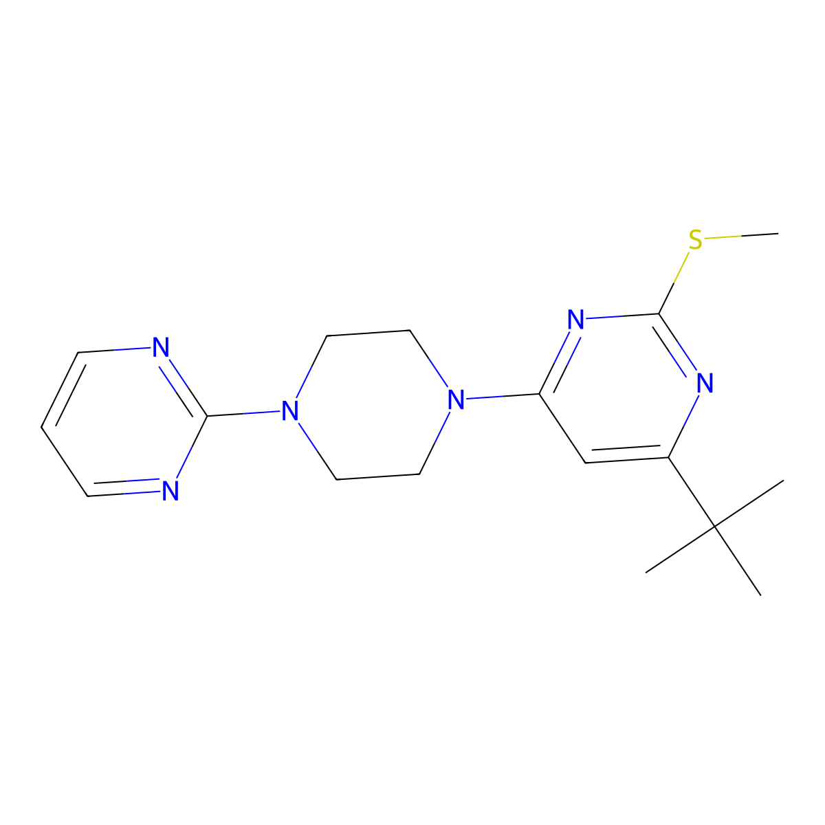 4-Tert-butyl-2-(methylsulfanyl)-6-[4-(pyrimidin-2-yl)piperazin-1-yl]pyrimidine molecular structure, CAS 2549026-40-4