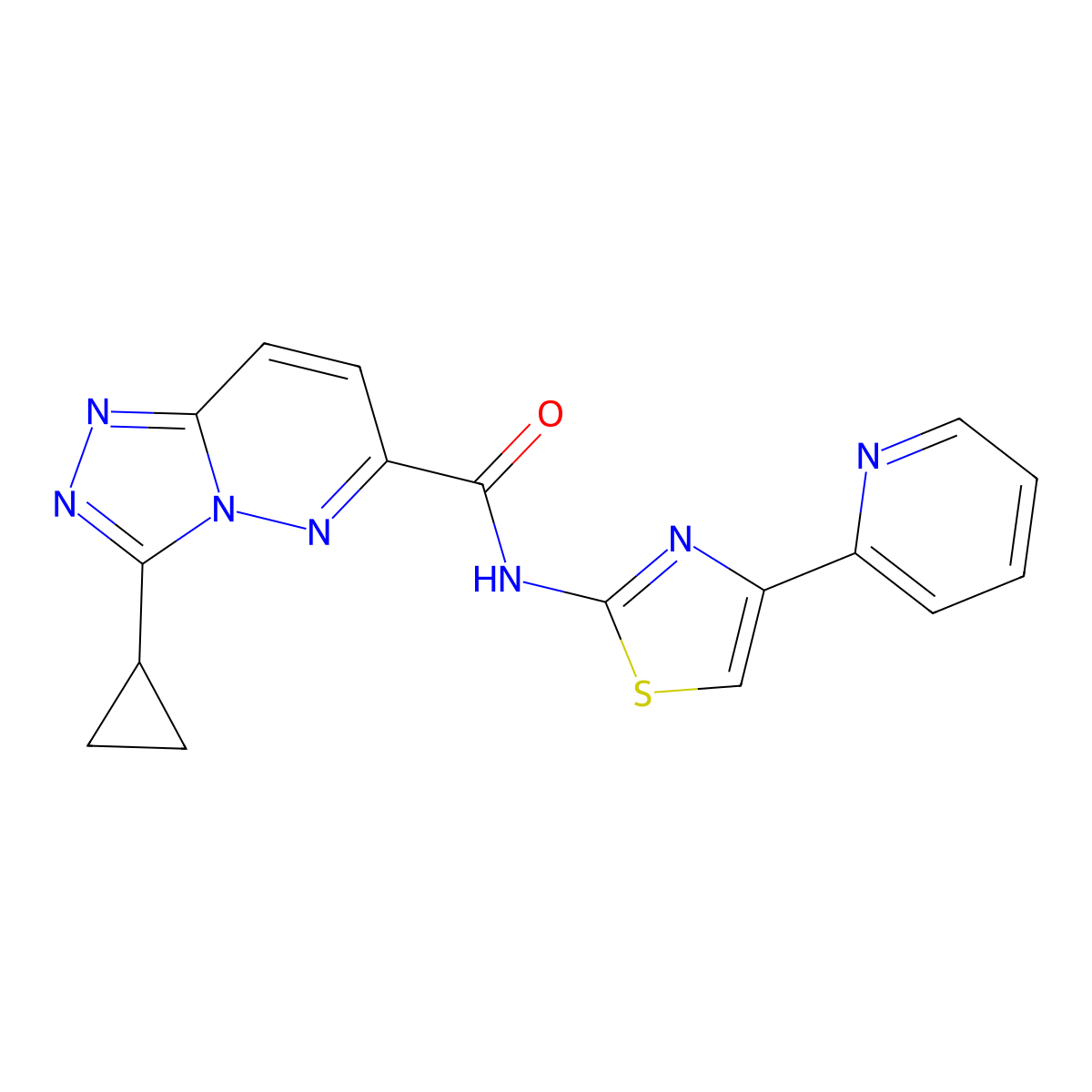 3-cyclopropyl-N-[4-(pyridin-2-yl)-1,3-thiazol-2-yl]-[1,2,4]triazolo[4,3-b]pyridazine-6-carboxamide molecular structure, CAS 2549026-42-6