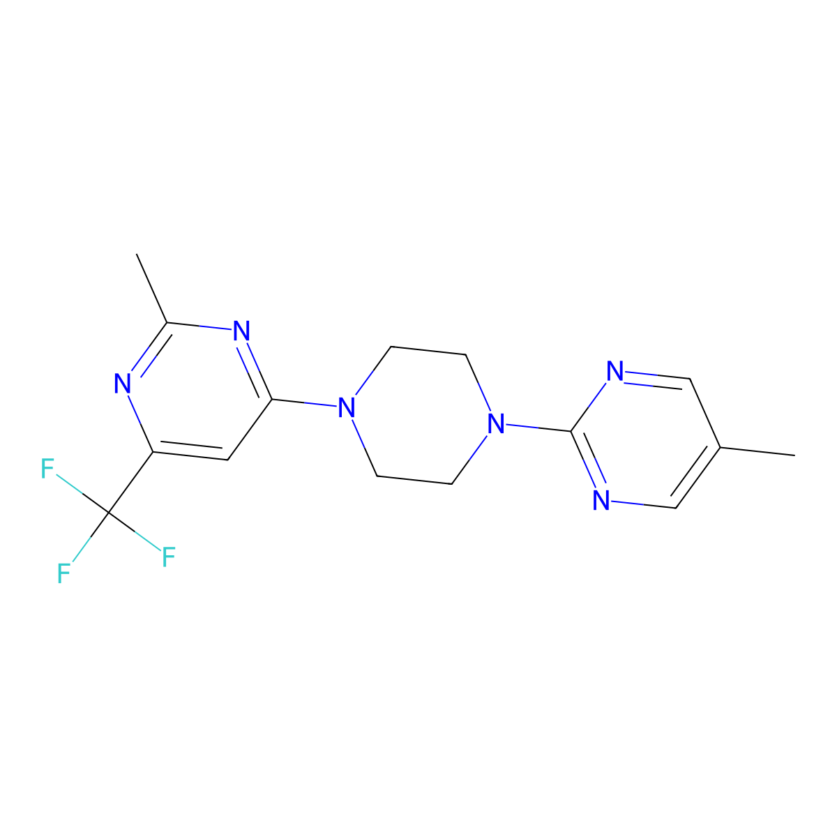 2-Methyl-4-[4-(5-methylpyrimidin-2-yl)piperazin-1-yl]-6-(trifluoromethyl)pyrimidine molecular structure, CAS 2549026-45-9
