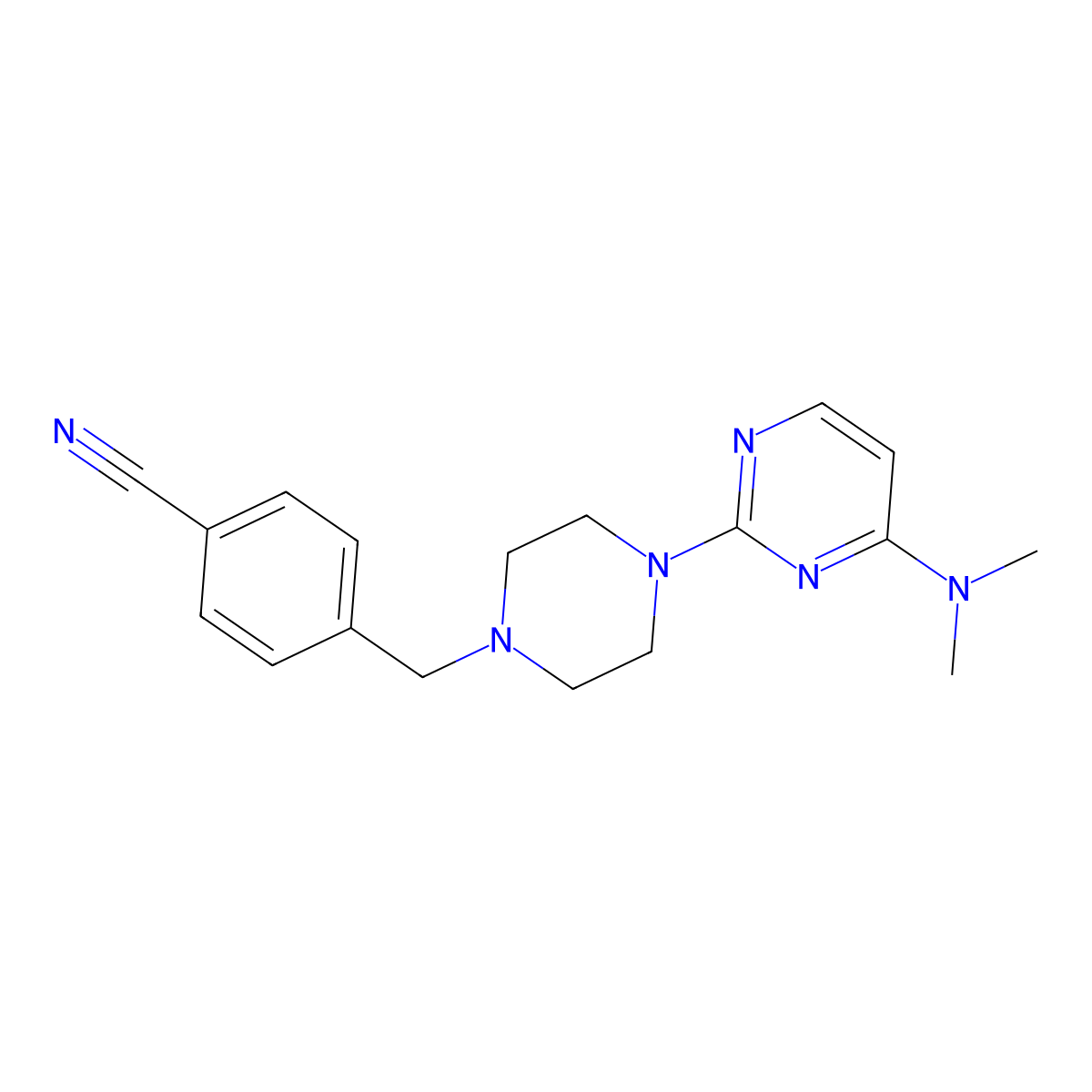 4-({4-[4-(Dimethylamino)pyrimidin-2-yl]piperazin-1-yl}methyl)benzonitrile molecular structure, CAS 2549026-47-1