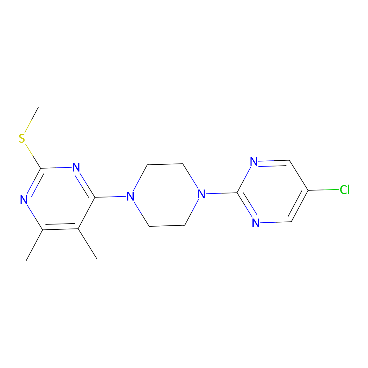 4-[4-(5-Chloropyrimidin-2-yl)piperazin-1-yl]-5,6-dimethyl-2-(methylsulfanyl)pyrimidine molecular structure, CAS 2549026-48-2