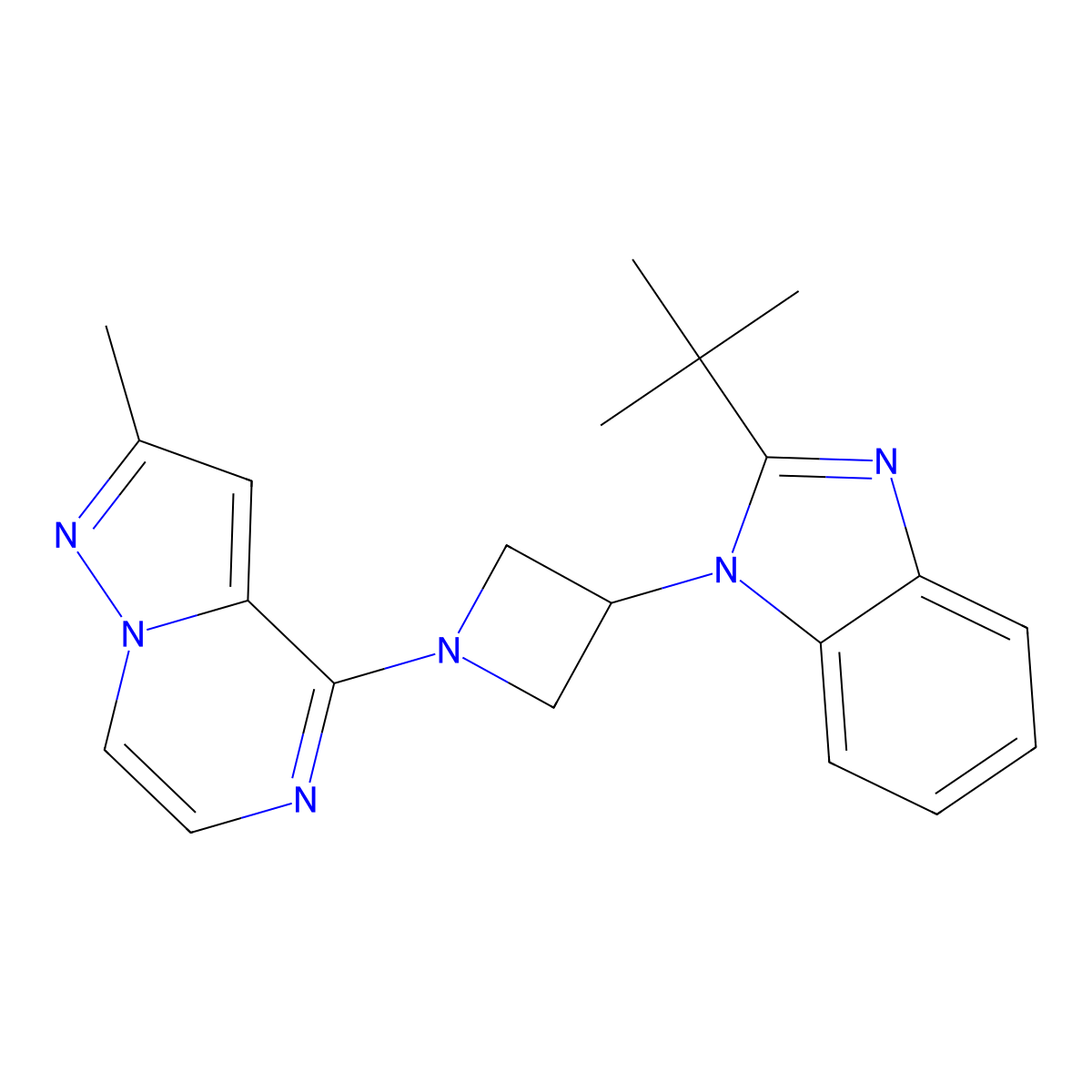 2-tert-butyl-1-(1-{2-methylpyrazolo[1,5-a]pyrazin-4-yl}azetidin-3-yl)-1H-1,3-benzodiazole molecular structure, CAS 2549026-49-3