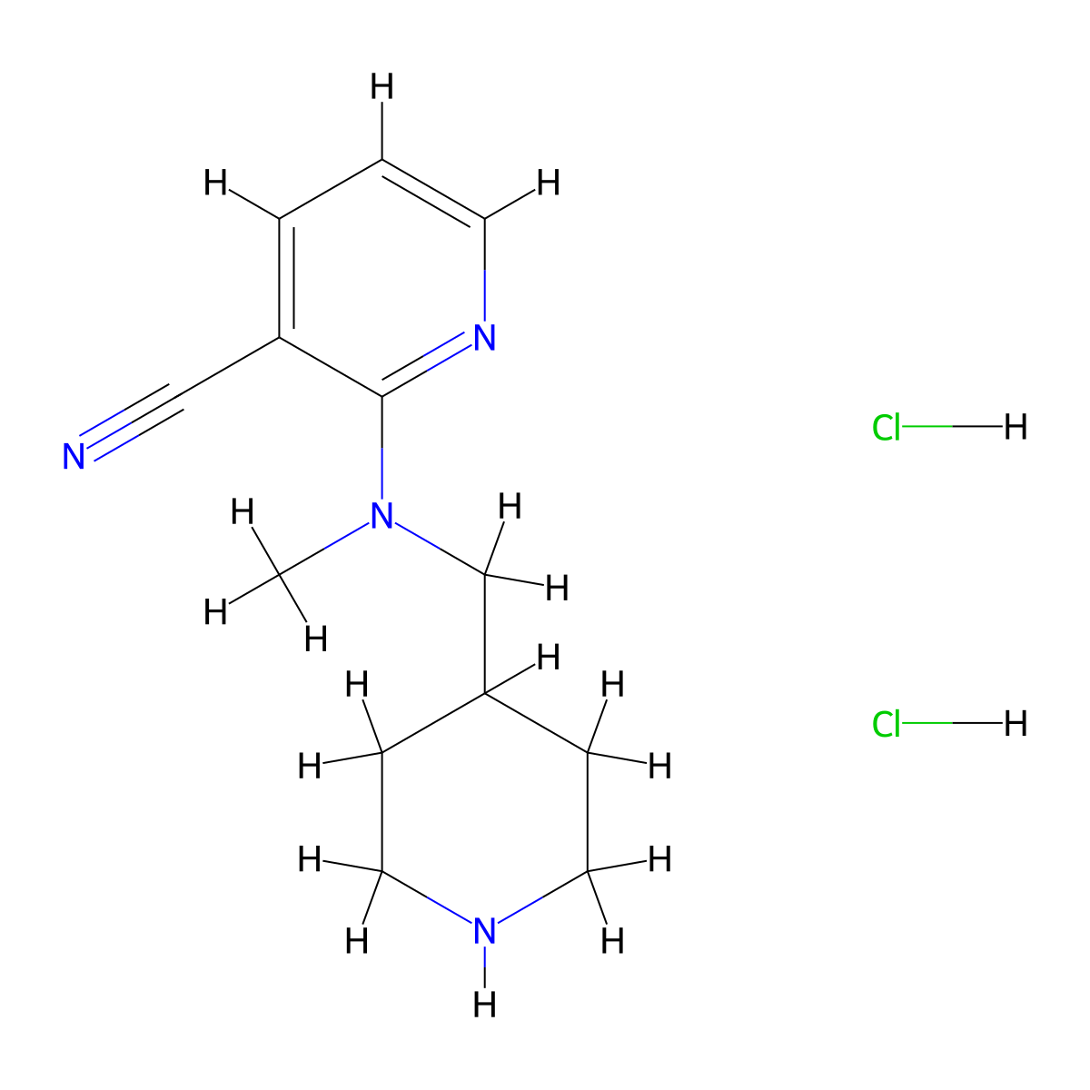 2-{Methyl[(piperidin-4-yl)methyl]amino}pyridine-3-carbonitrile dihydrochloride molecular structure, CAS 2549026-58-4