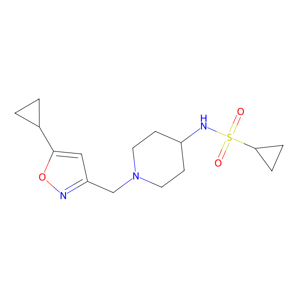 N-{1-[(5-cyclopropyl-1,2-oxazol-3-yl)methyl]piperidin-4-yl}cyclopropanesulfonamide molecular structure, CAS 2549026-60-8