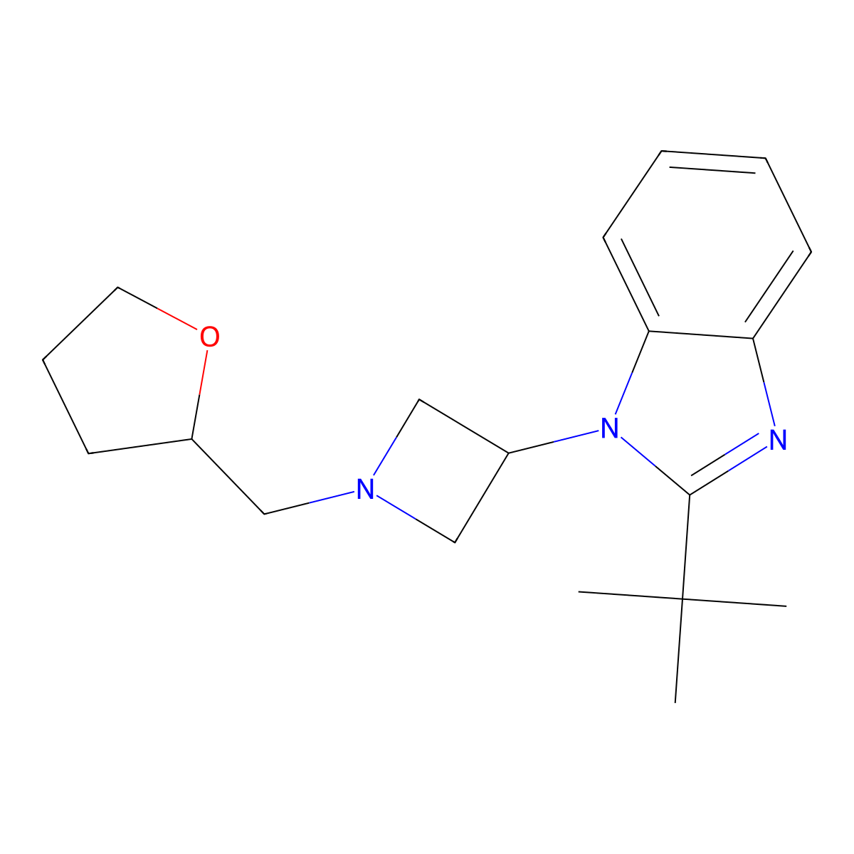 2-tert-butyl-1-{1-[(oxolan-2-yl)methyl]azetidin-3-yl}-1H-1,3-benzodiazole molecular structure, CAS 2549026-67-5