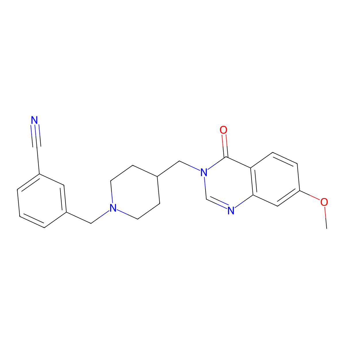 3-({4-[(7-Methoxy-4-oxo-3,4-dihydroquinazolin-3-yl)methyl]piperidin-1-yl}methyl)benzonitrile molecular structure, CAS 2549026-68-6