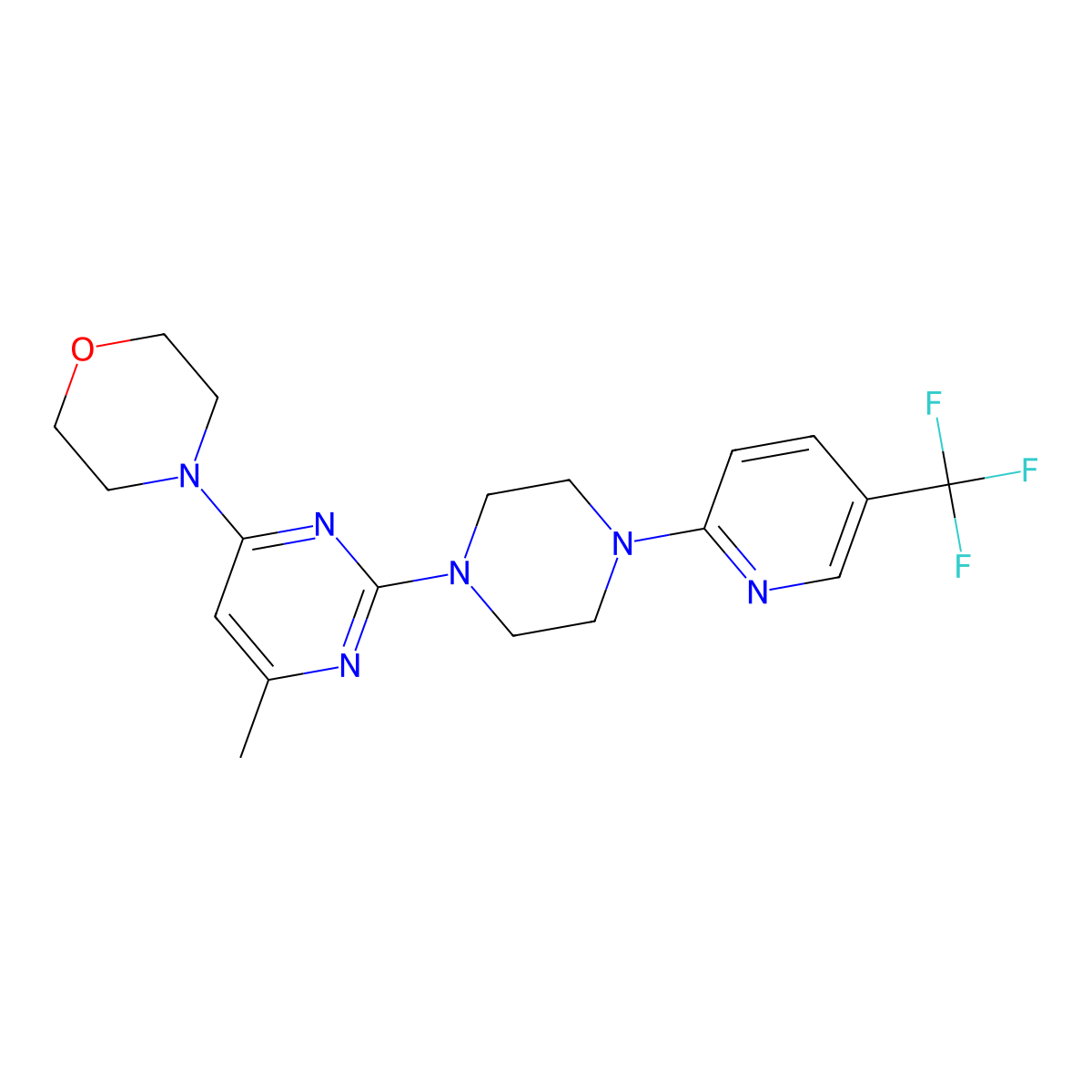 4-(6-Methyl-2-{4-[5-(trifluoromethyl)pyridin-2-yl]piperazin-1-yl}pyrimidin-4-yl)morpholine molecular structure, CAS 2549026-73-3