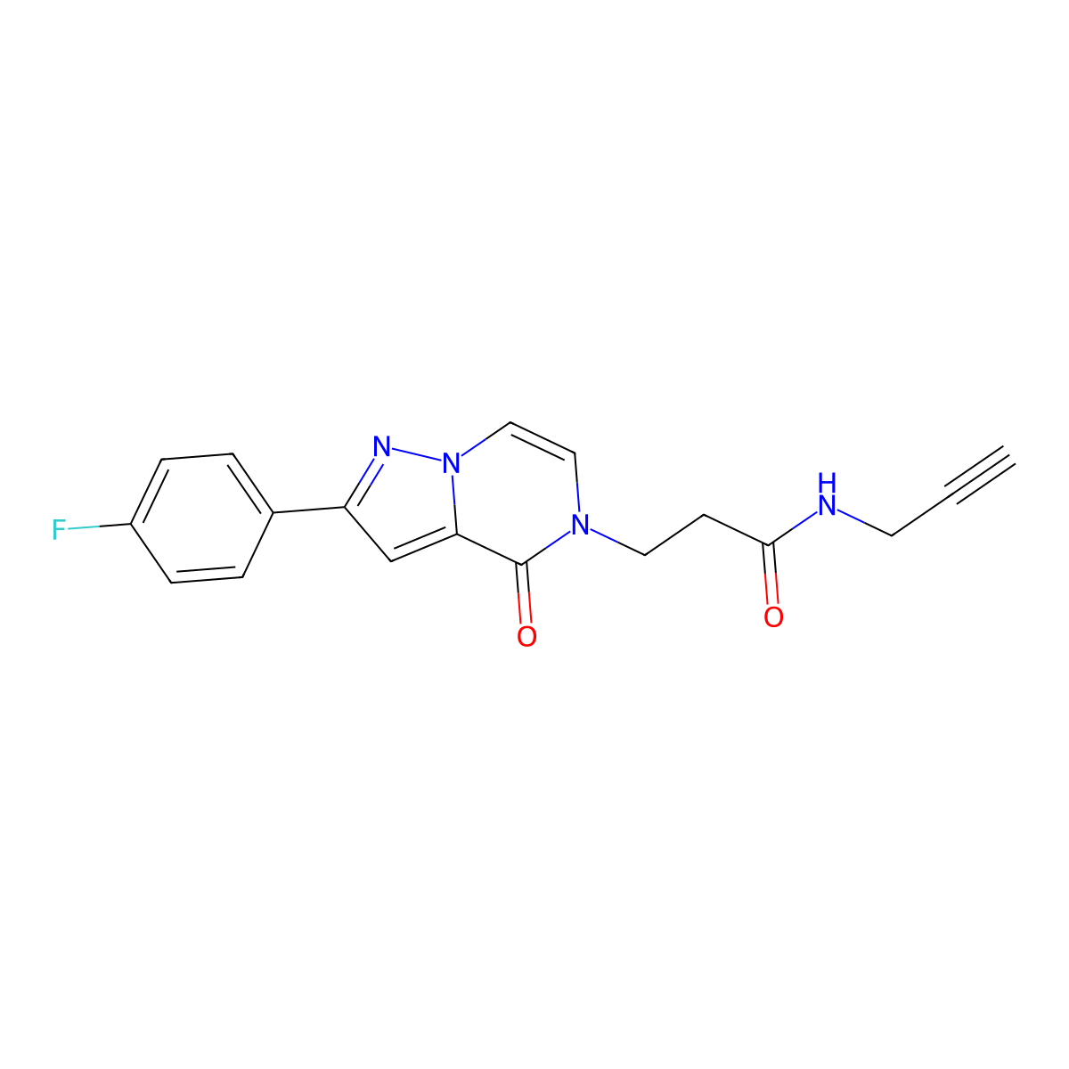 3-[2-(4-fluorophenyl)-4-oxo-4H,5H-pyrazolo[1,5-a]pyrazin-5-yl]-N-(prop-2-yn-1-yl)propanamide molecular structure, CAS 2549026-76-6