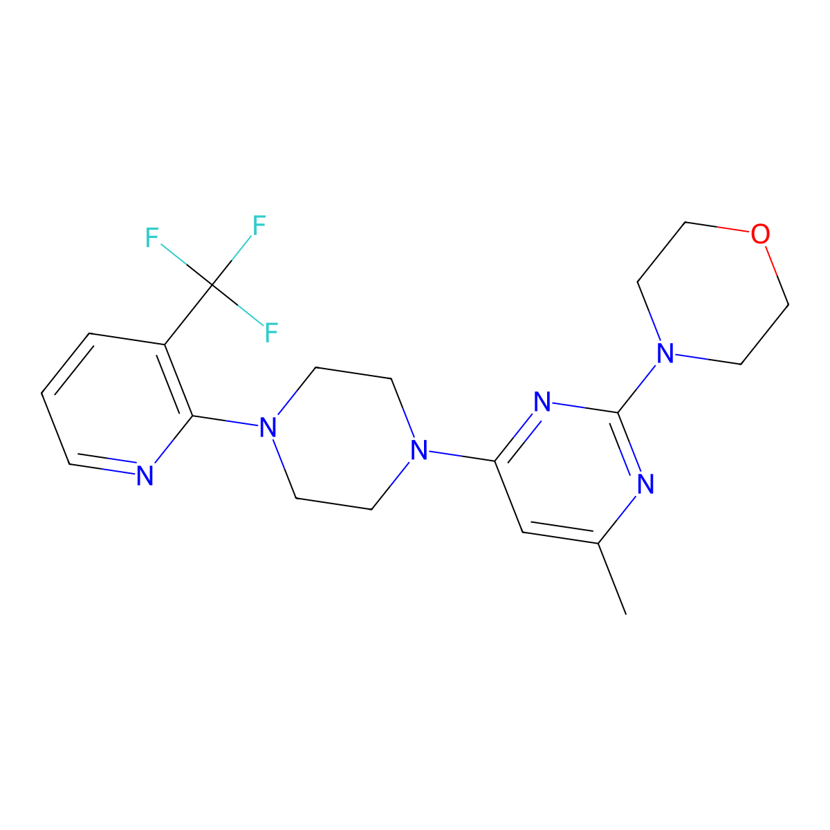 4-(4-Methyl-6-{4-[3-(trifluoromethyl)pyridin-2-yl]piperazin-1-yl}pyrimidin-2-yl)morpholine molecular structure, CAS 2549026-77-7