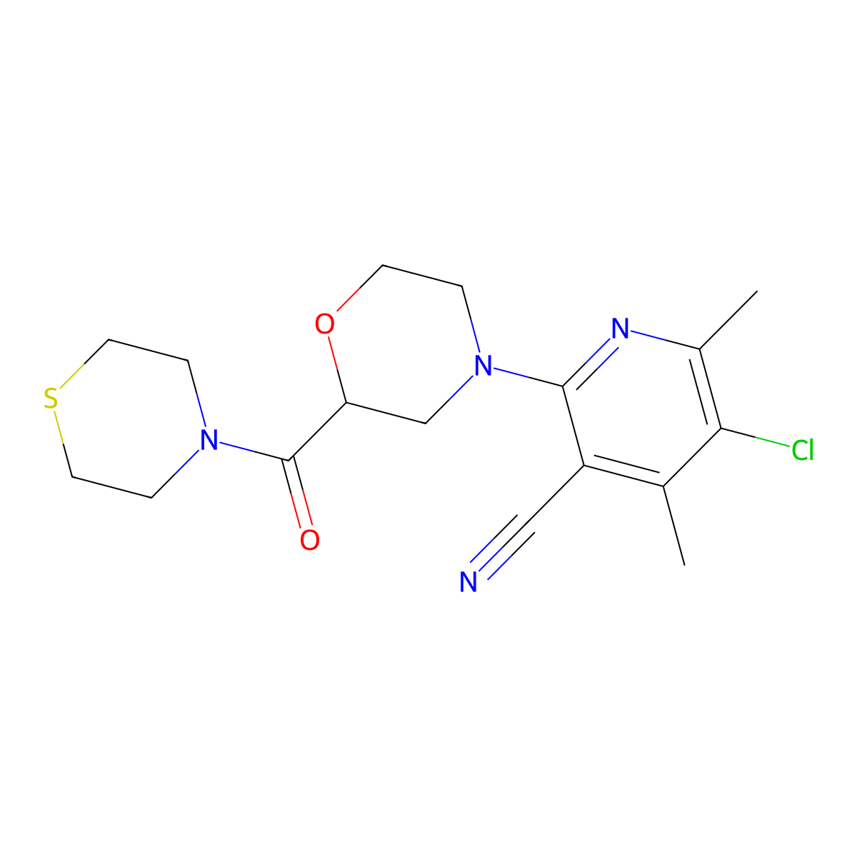 5-Chloro-4,6-dimethyl-2-[2-(thiomorpholine-4-carbonyl)morpholin-4-yl]pyridine-3-carbonitrile molecular structure, CAS 2549026-78-8