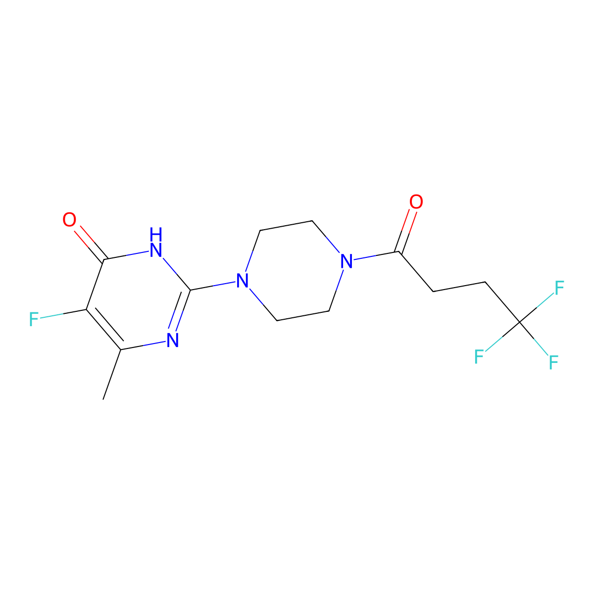 5-Fluoro-6-methyl-2-[4-(4,4,4-trifluorobutanoyl)piperazin-1-yl]-3,4-dihydropyrimidin-4-one molecular structure, CAS 2549026-81-3