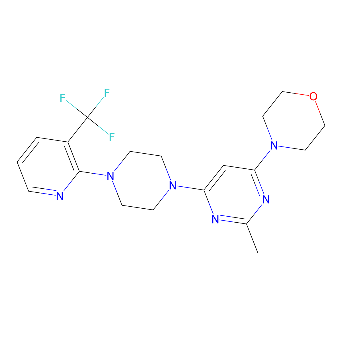 4-(2-Methyl-6-{4-[3-(trifluoromethyl)pyridin-2-yl]piperazin-1-yl}pyrimidin-4-yl)morpholine molecular structure, CAS 2549026-84-6