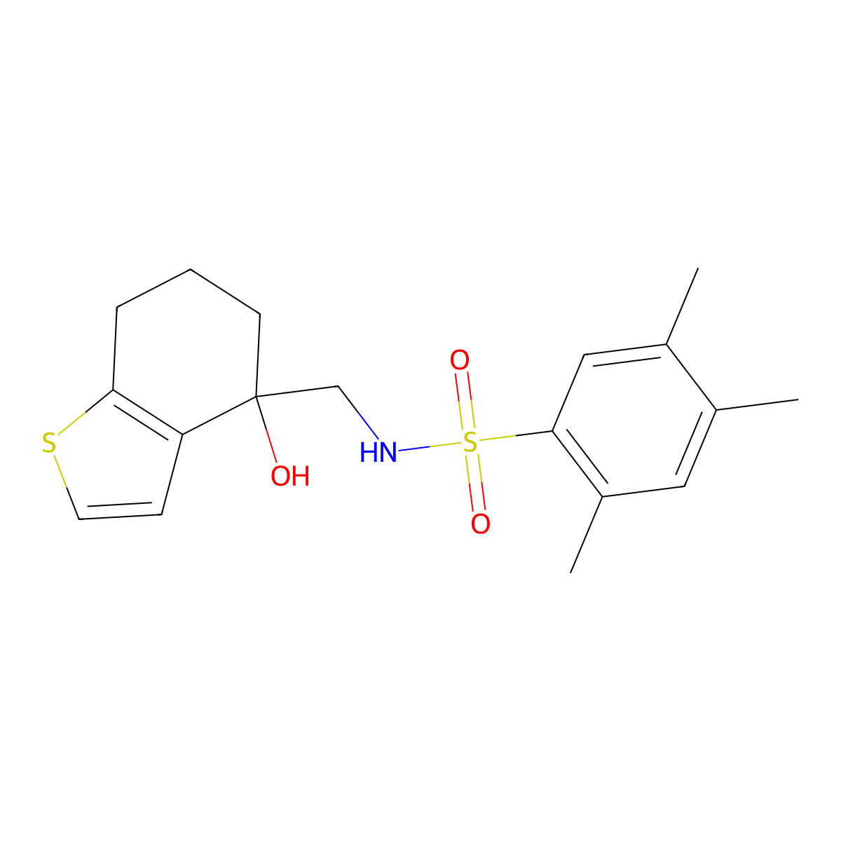 N-[(4-hydroxy-4,5,6,7-tetrahydro-1-benzothiophen-4-yl)methyl]-2,4,5-trimethylbenzene-1-sulfonamide molecular structure, CAS 2549026-90-4
