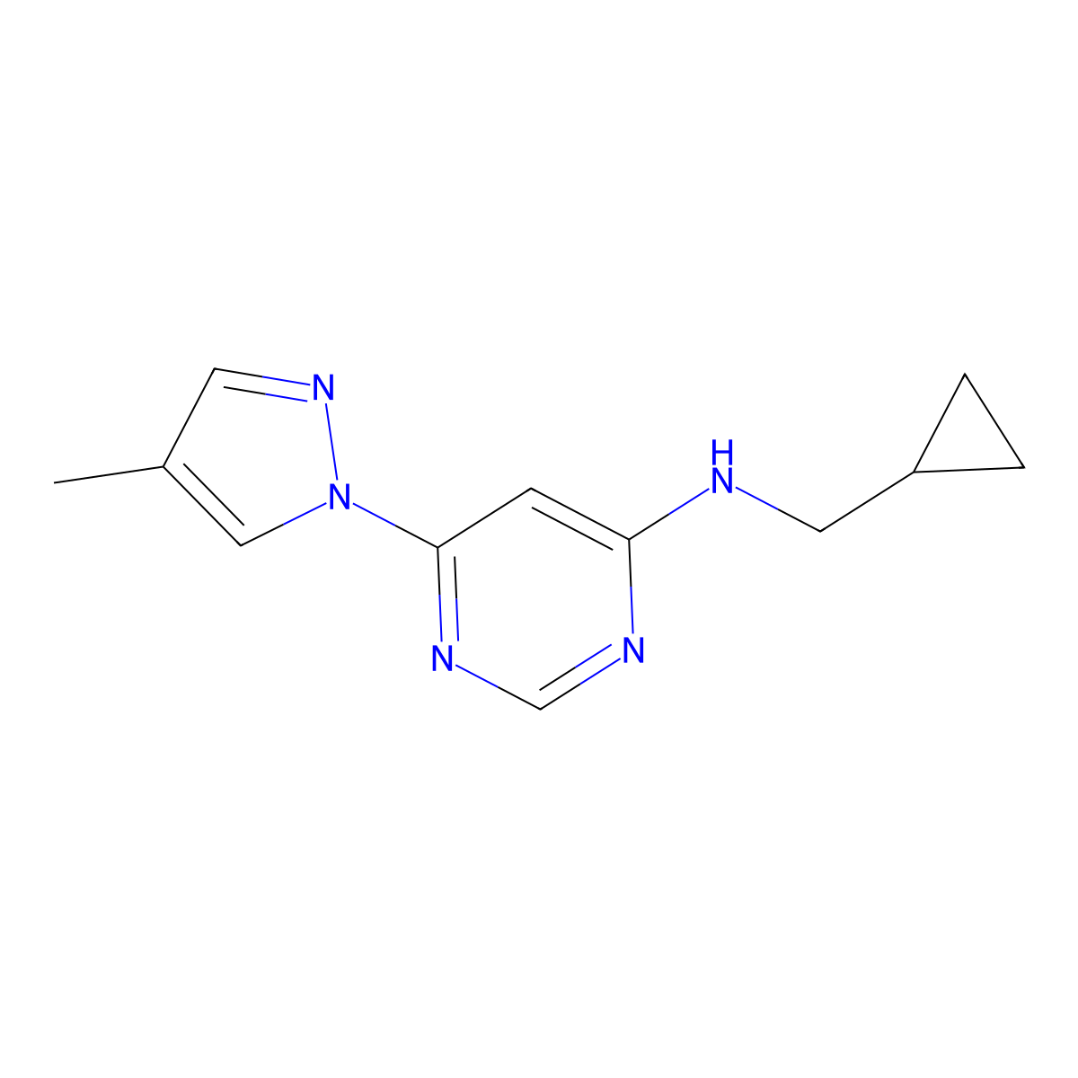 N-(cyclopropylmethyl)-6-(4-methyl-1H-pyrazol-1-yl)pyrimidin-4-amine molecular structure, CAS 2549026-97-1
