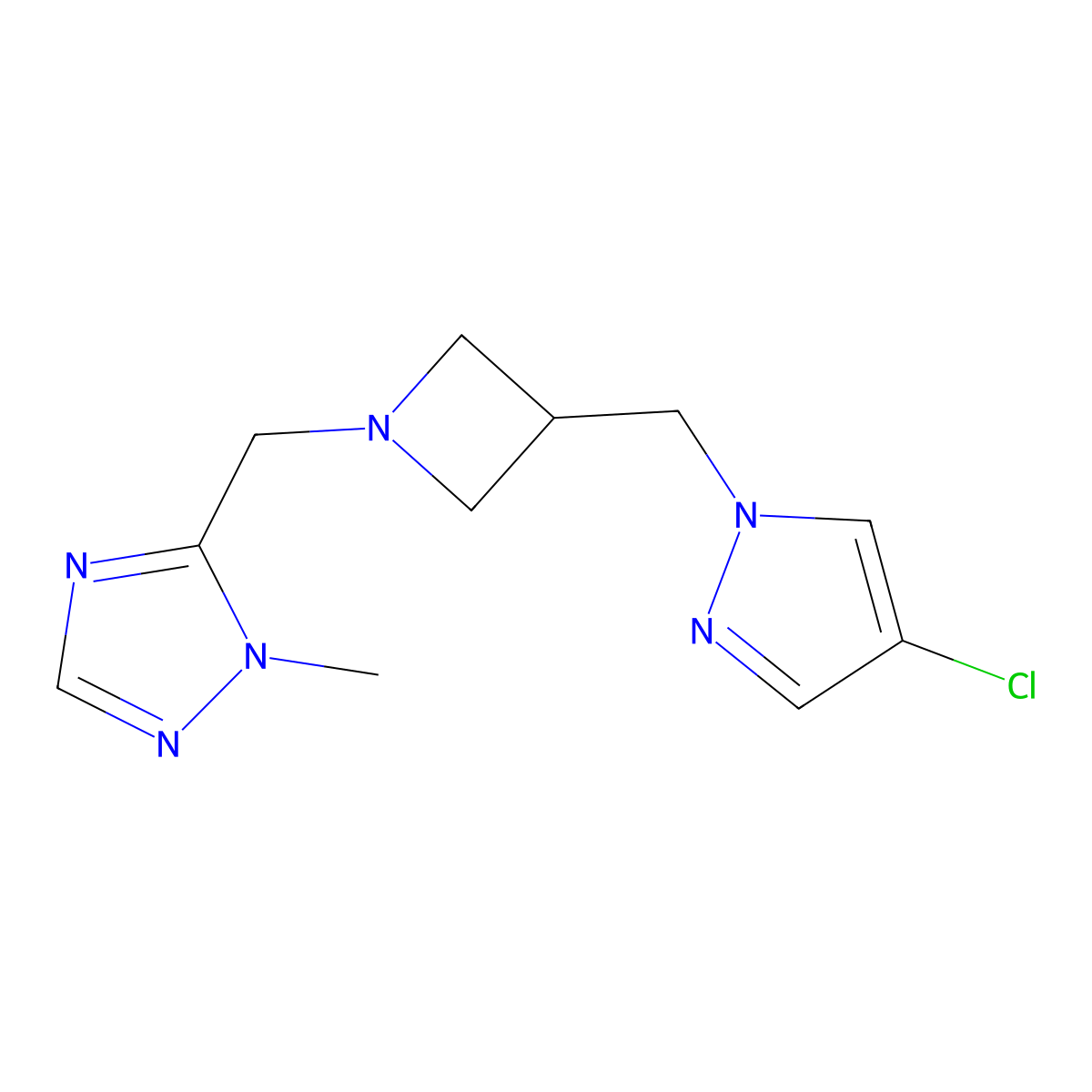 5-({3-[(4-chloro-1H-pyrazol-1-yl)methyl]azetidin-1-yl}methyl)-1-methyl-1H-1,2,4-triazole molecular structure, CAS 2549026-98-2