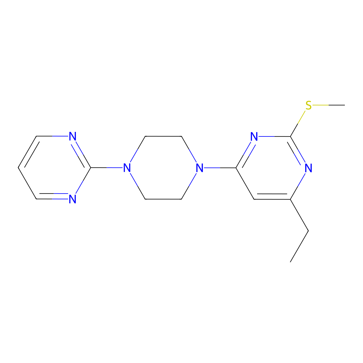 4-Ethyl-2-(methylsulfanyl)-6-[4-(pyrimidin-2-yl)piperazin-1-yl]pyrimidine molecular structure, CAS 2549027-00-9