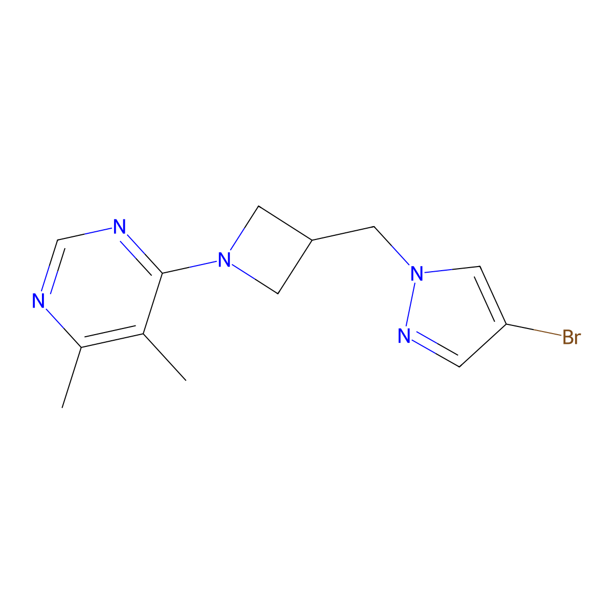 4-{3-[(4-bromo-1H-pyrazol-1-yl)methyl]azetidin-1-yl}-5,6-dimethylpyrimidine molecular structure, CAS 2549027-01-0