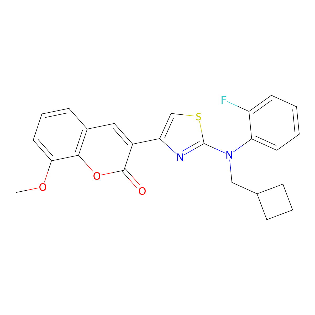 3-{2-[(cyclobutylmethyl)(2-fluorophenyl)amino]-1,3-thiazol-4-yl}-8-methoxy-2H-chromen-2-one molecular structure, CAS 2549027-10-1