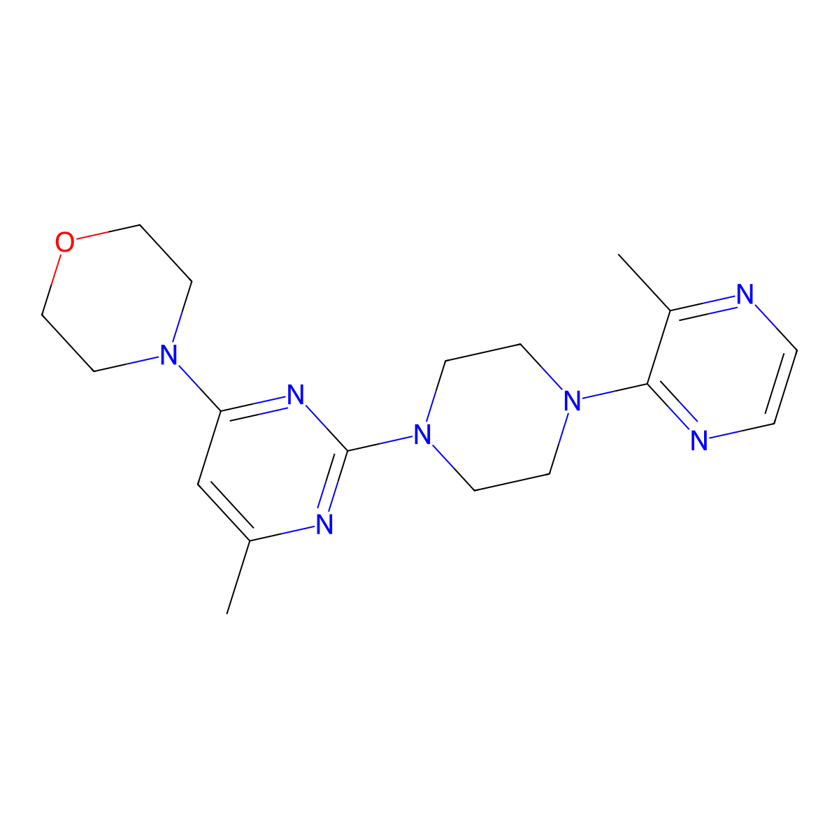 4-{6-Methyl-2-[4-(3-methylpyrazin-2-yl)piperazin-1-yl]pyrimidin-4-yl}morpholine molecular structure, CAS 2549027-12-3